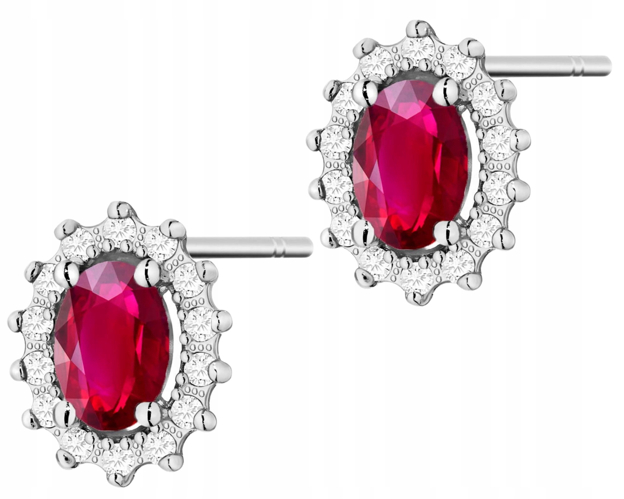Bílé Zlato Náušnice Rubíny Brilianty Na Tyči Zlato 585 Jako Dárek