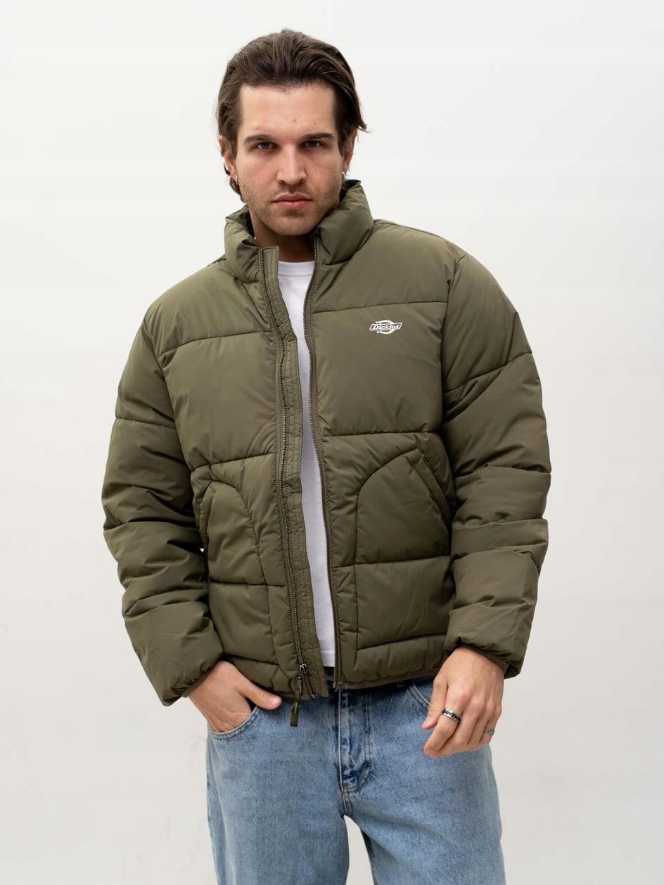 Péřová Zimní Bunda Pánská Pikovaná Khaki Olivová Dickies Puffer XXL