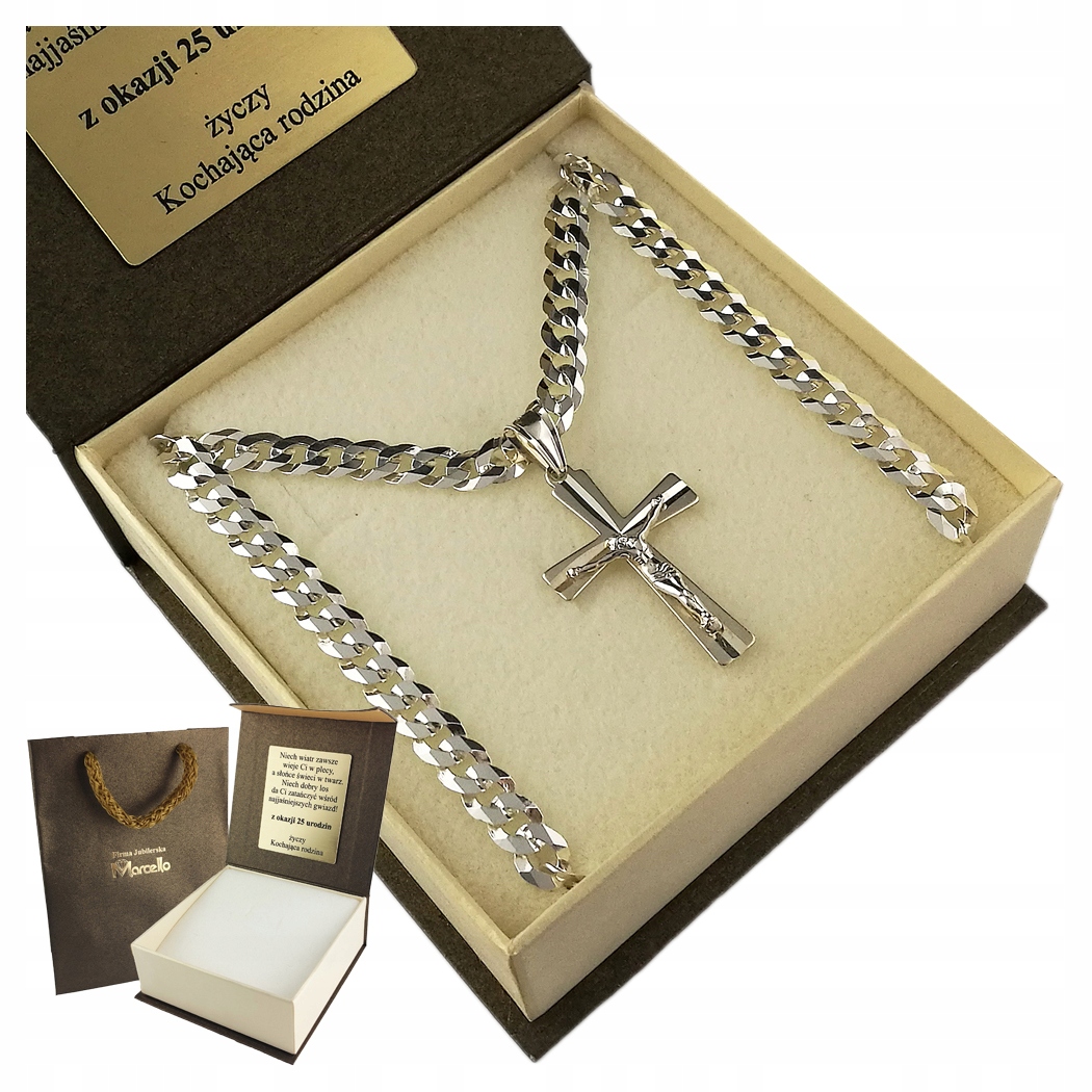 

Łańcuszek Srebrny Męski Pancerka 5mm z Krzyżykiem