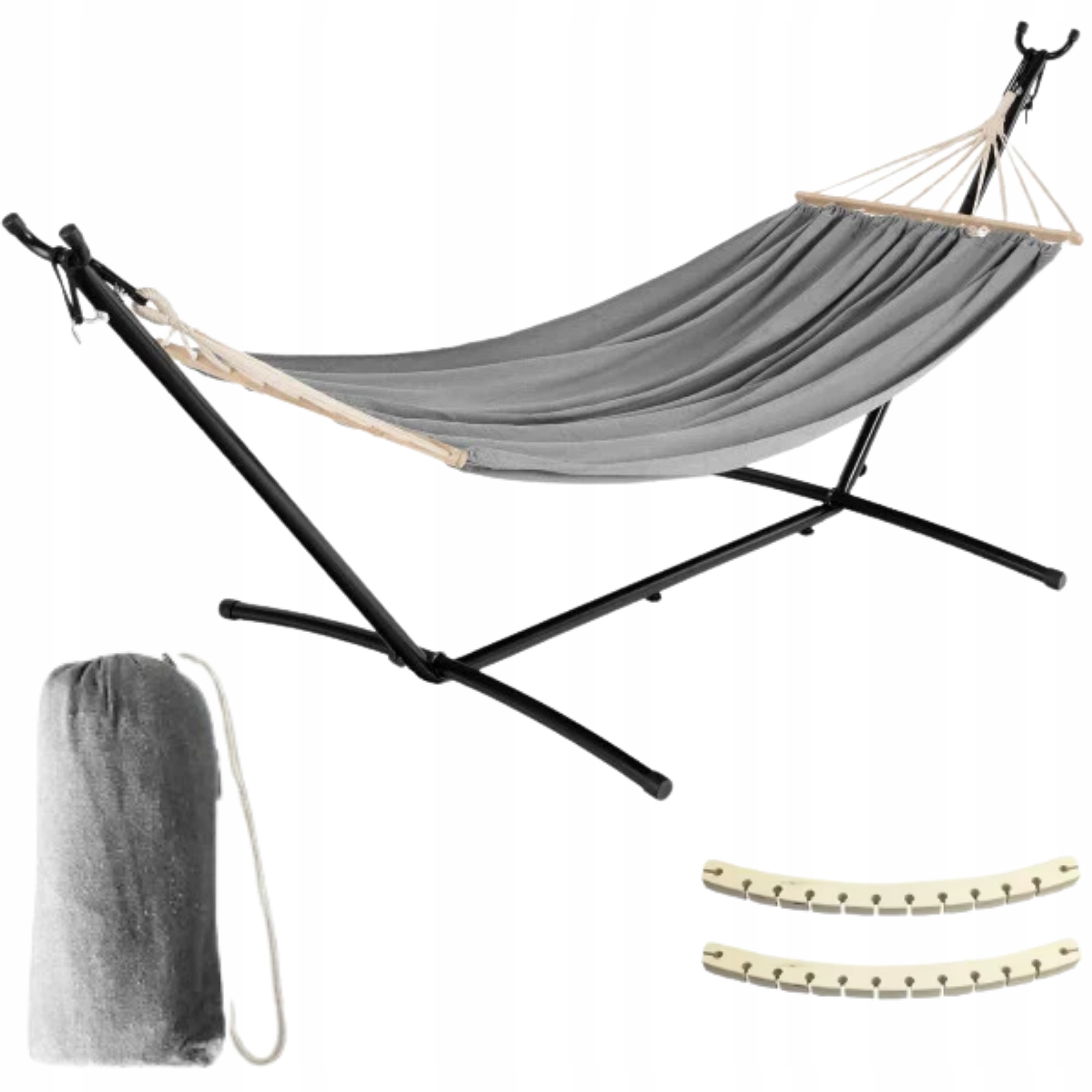 Hamak Ogrodowy Ze Stelażem Metalowym Na Stojaku Szary Boho Taras Torba