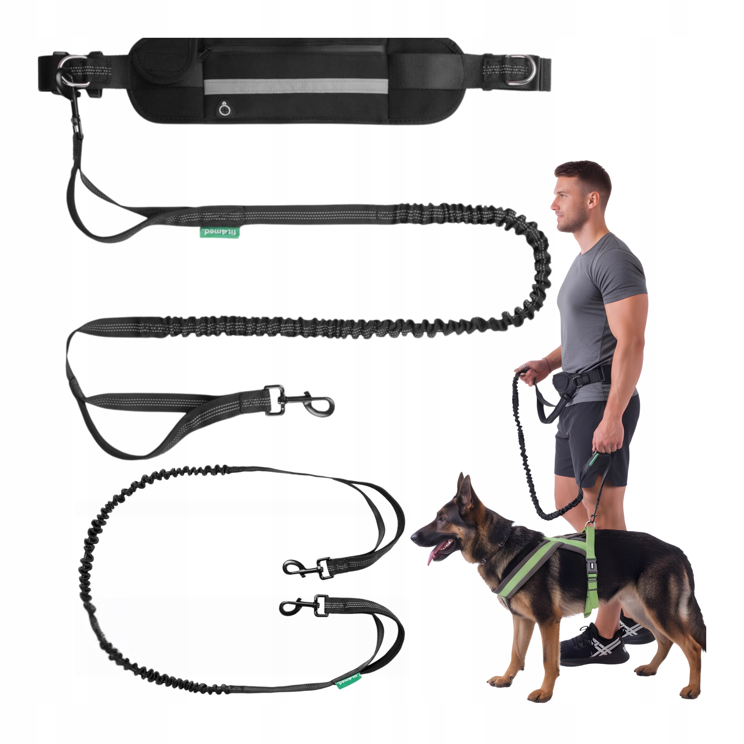 Levně Vodítko pro psa s tlumičem bederního pásu, přepínatelná, nastavitelná, 50 kg