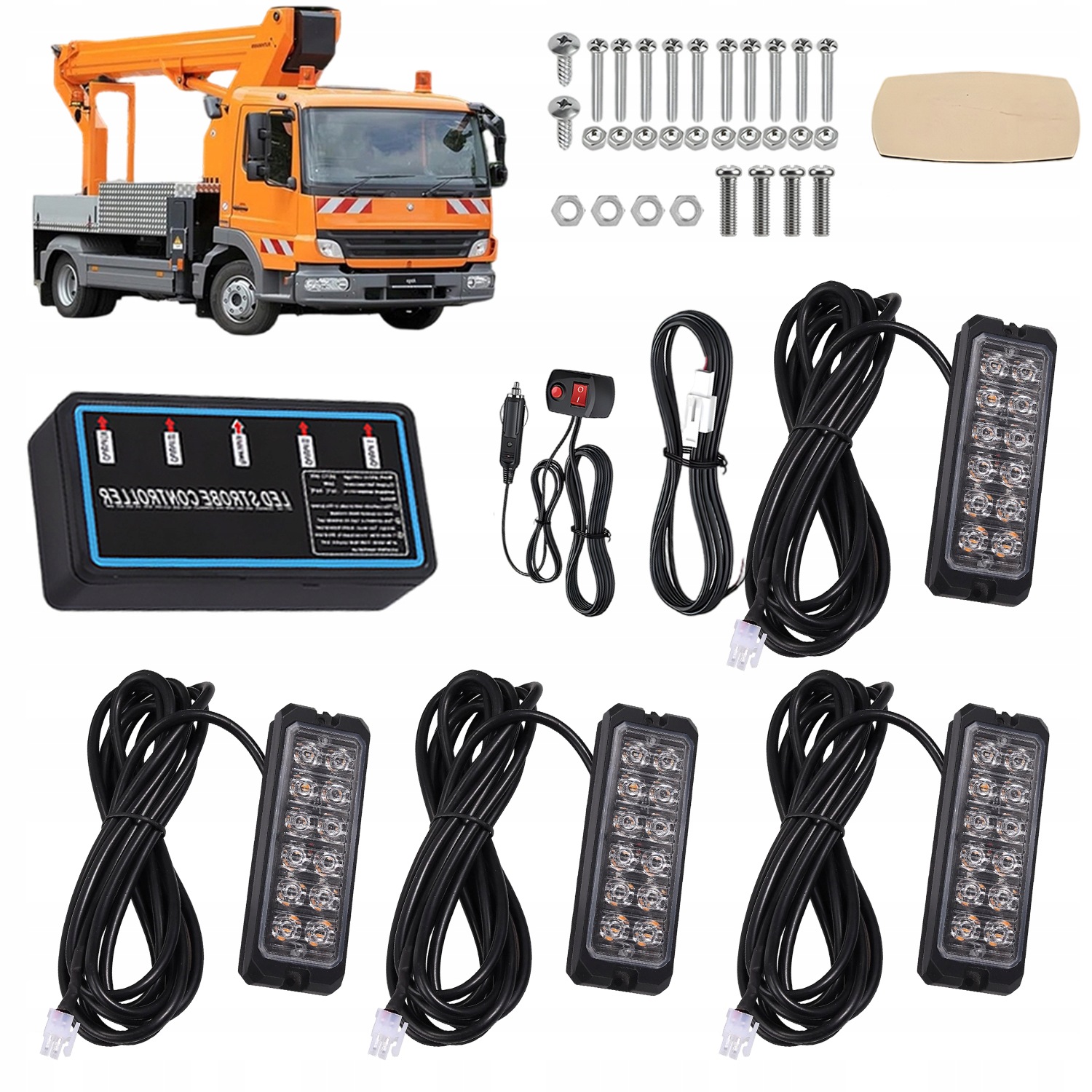 Výstražné Led Nouzové Stroboskopické Lampy 4V1 S Dálkovým Ovládáním A 8 Režimy IP65 12-24V