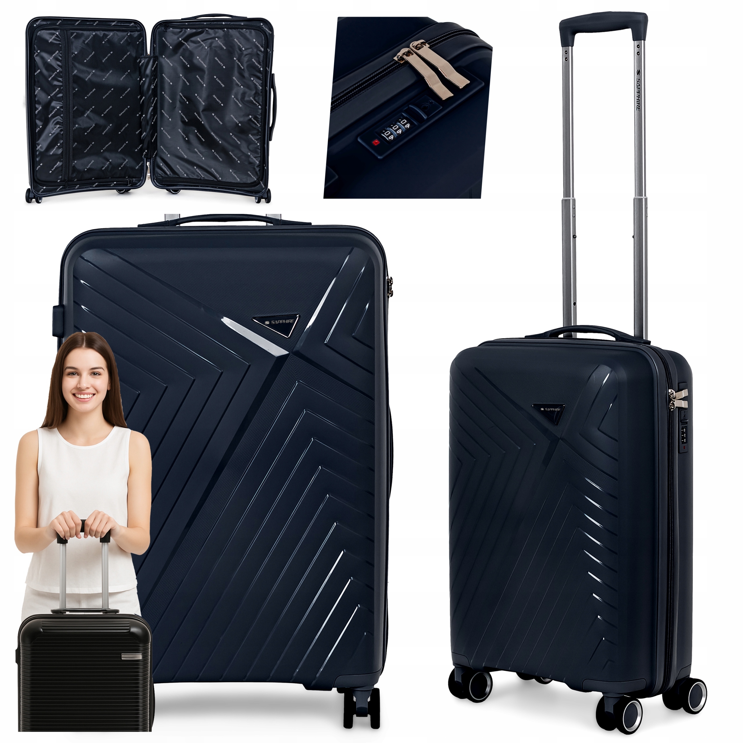 Walizka kabinowa Mała Lekka bagaż Podręczny L kółka Polipropylen mocna 50L