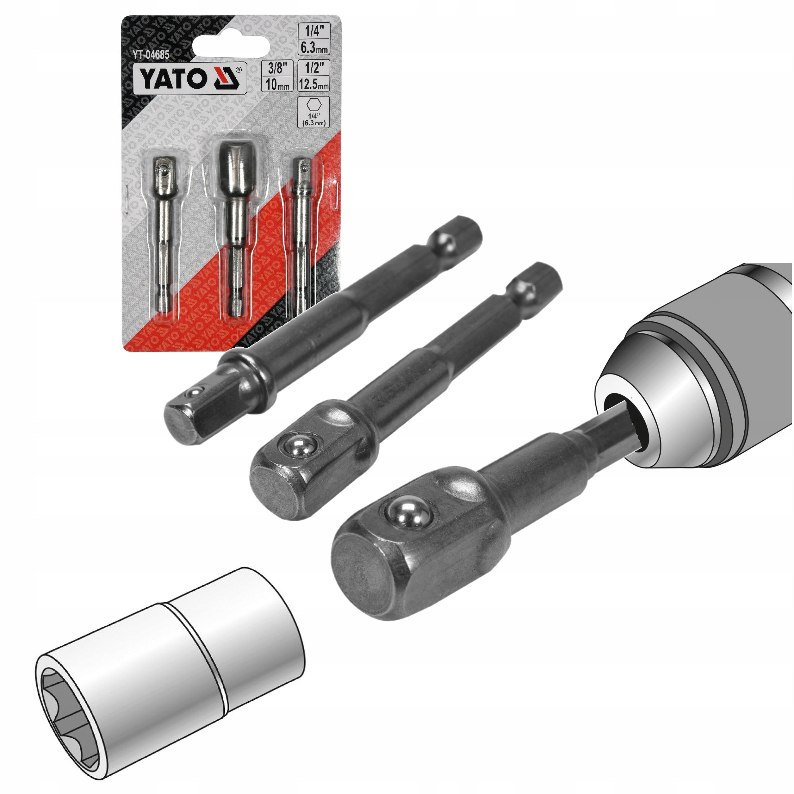 

Adaptery Hex Do Nasadek 1/4 3/8 1/2 Yato YT-04685