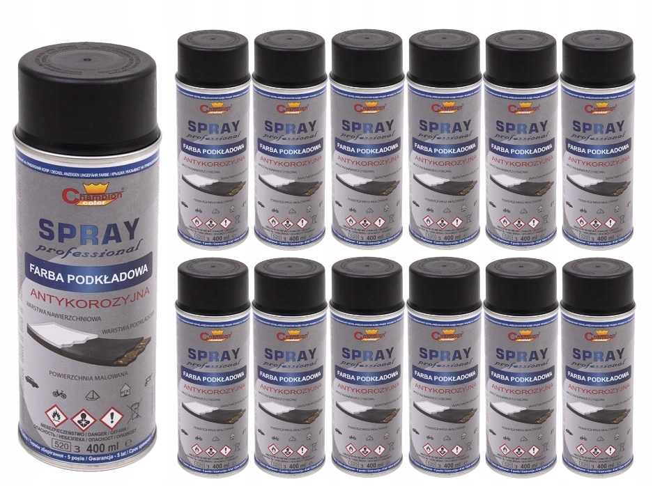 Spray Farba Podkład Antykorozyjny Czarny Ral 9011 Champion 400ML 12 Szt.
