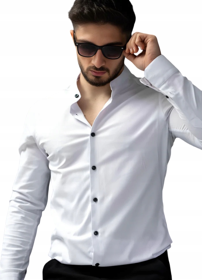 Pánská Košile Hladká Se Stojáčkem Bílá Černé Knoflíky 3XL