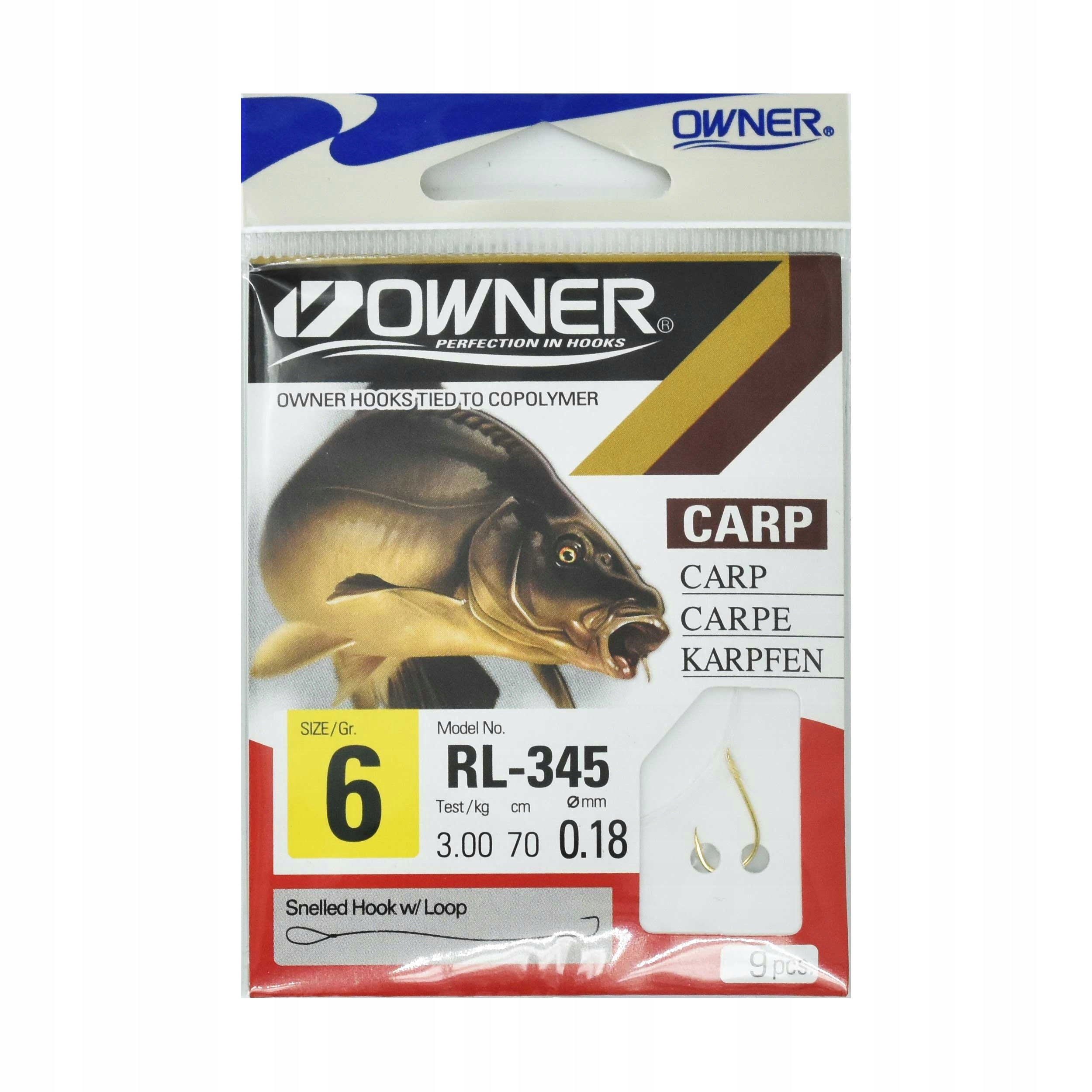 Haczyki Owner RL345 +PRZYP.0,18 6 Złoty 9szt.
