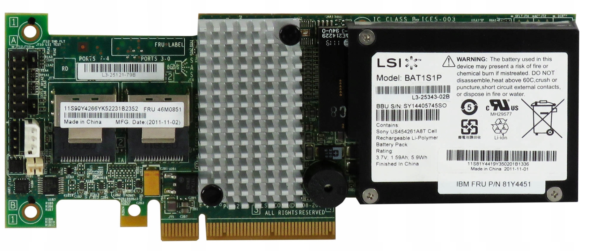 Ibm 46M0851 ServeRAID M5015 Sas/sata PCIe x8 Bbu
