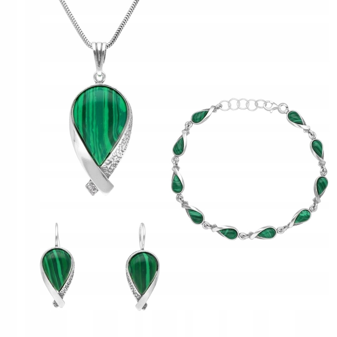 Komplet s malachitem stříbro