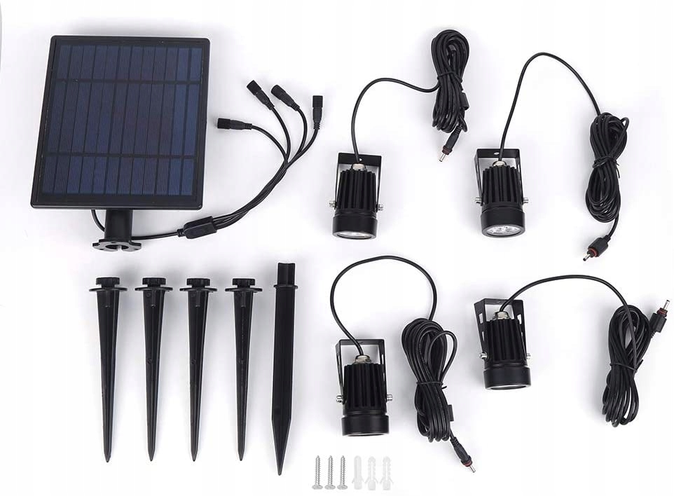 LAMPA SOLARNA LED OGRODOWA WBIJANA S4205 V2 (4x3W) 6000K + GRATIS! Wysokość całkowita 35 cm