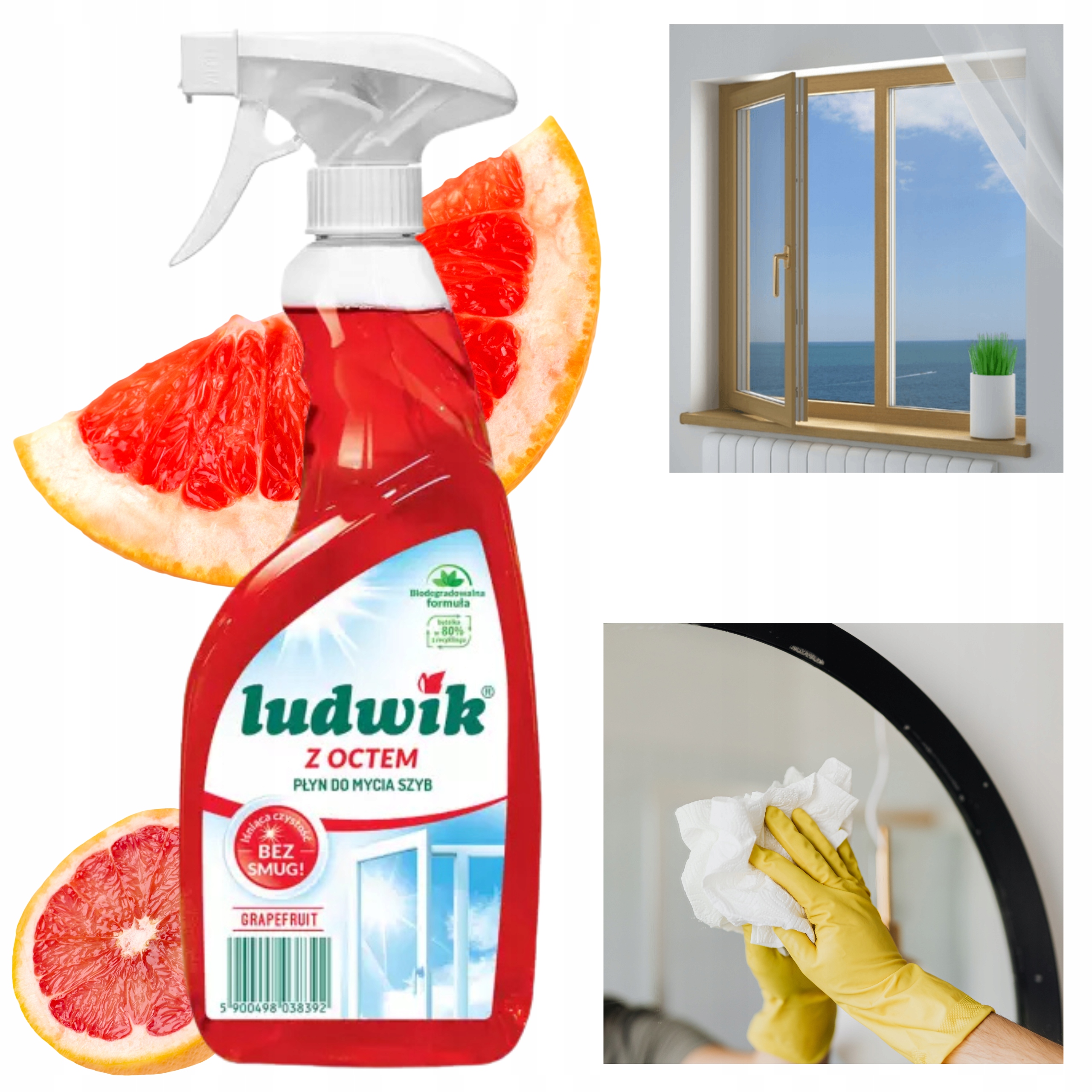 Ludwik Płyn do Szyb i Glazury Spay z Octem o Zapachu Grapefruit 600 ml