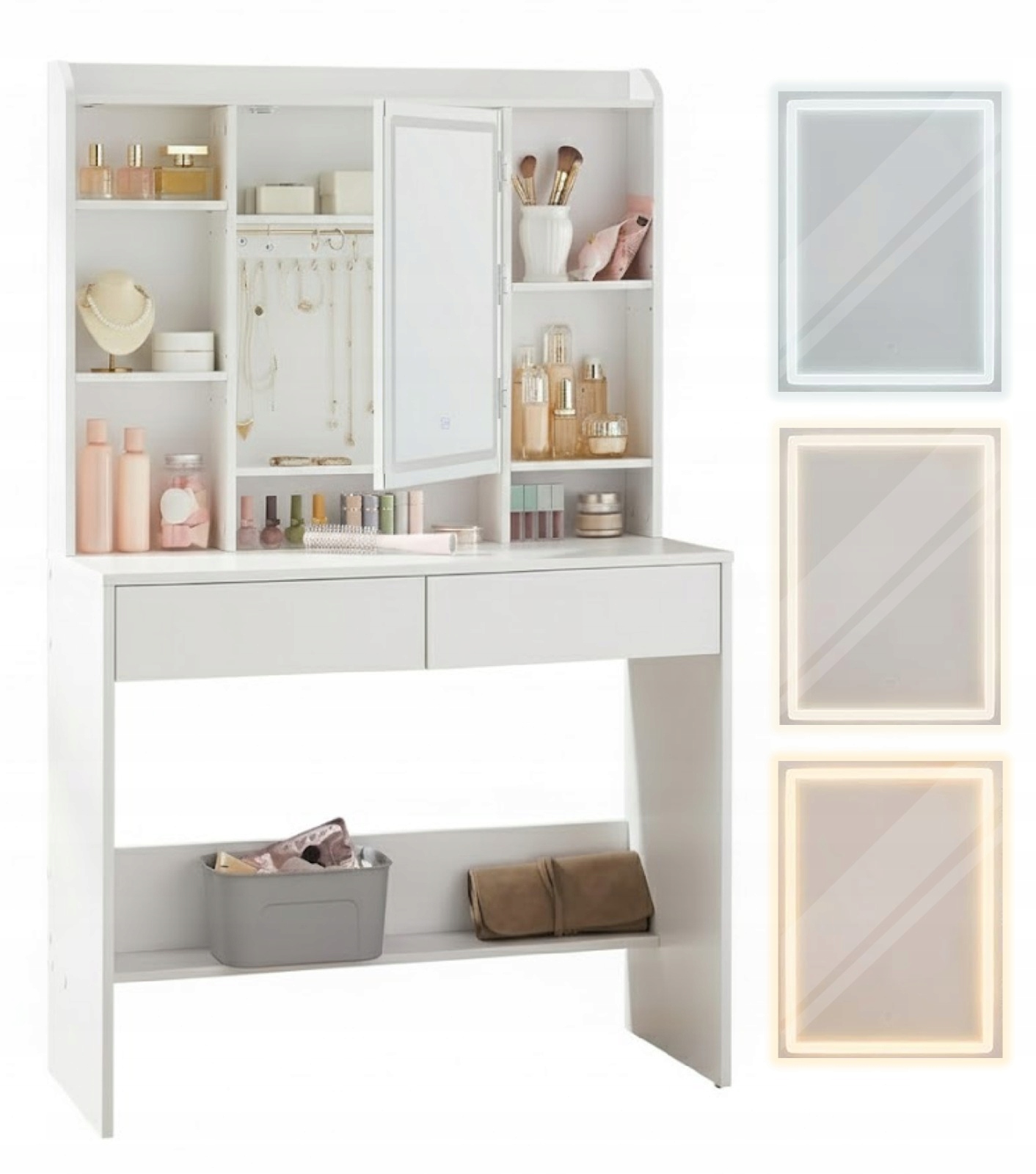 Toaletní Stolek zrcadlo Led osvětlení regulovatelné, bílá, moderní barva