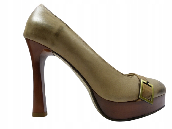 

Brązowe czółenka platformie skóra z koronką J.w 40