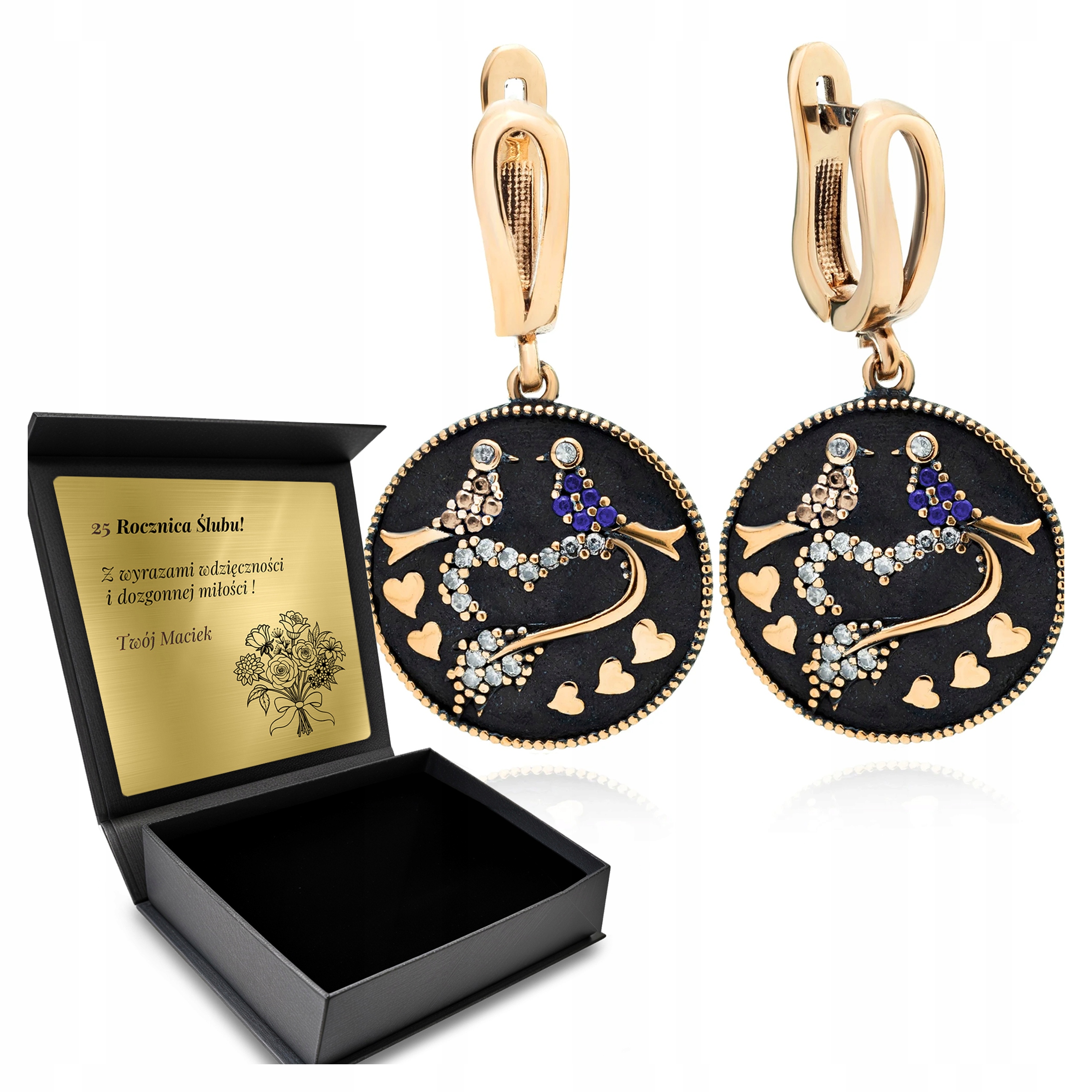 Stříbrné Náušnice 925 Zirkony Šperky Lásky pro ženy Gravírování Bonus