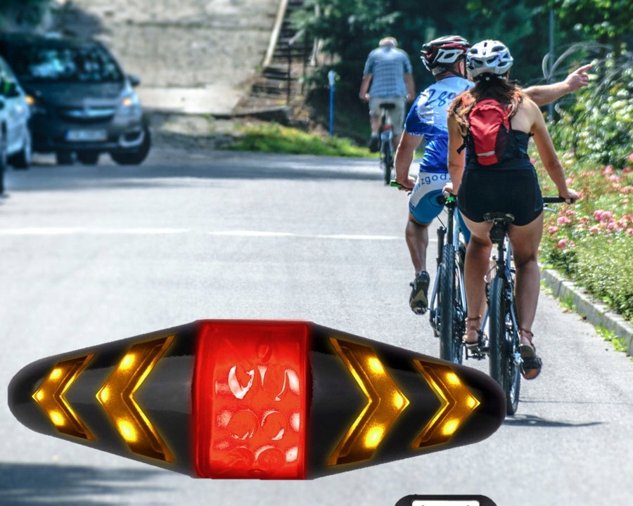 LAMPKA ROWEROWA TYLNA KIERUNKOWSKAZY NA PILOT oświetlenie światło do roweru Model LAMPKA ROWEROWA Tył z Kierunkowskazami Na Pilot