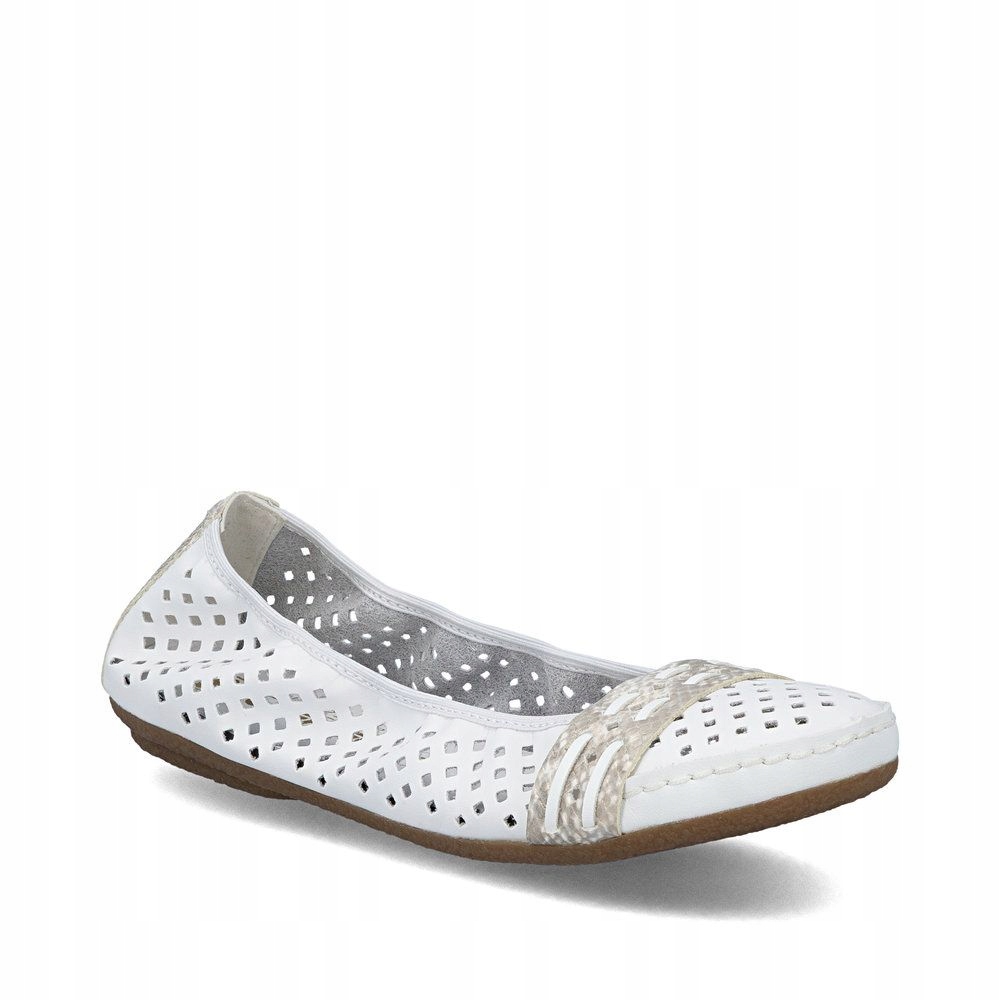 Rieker ażurowe baleriny czółenka Białe Skórzane baletki balerinki półbuty