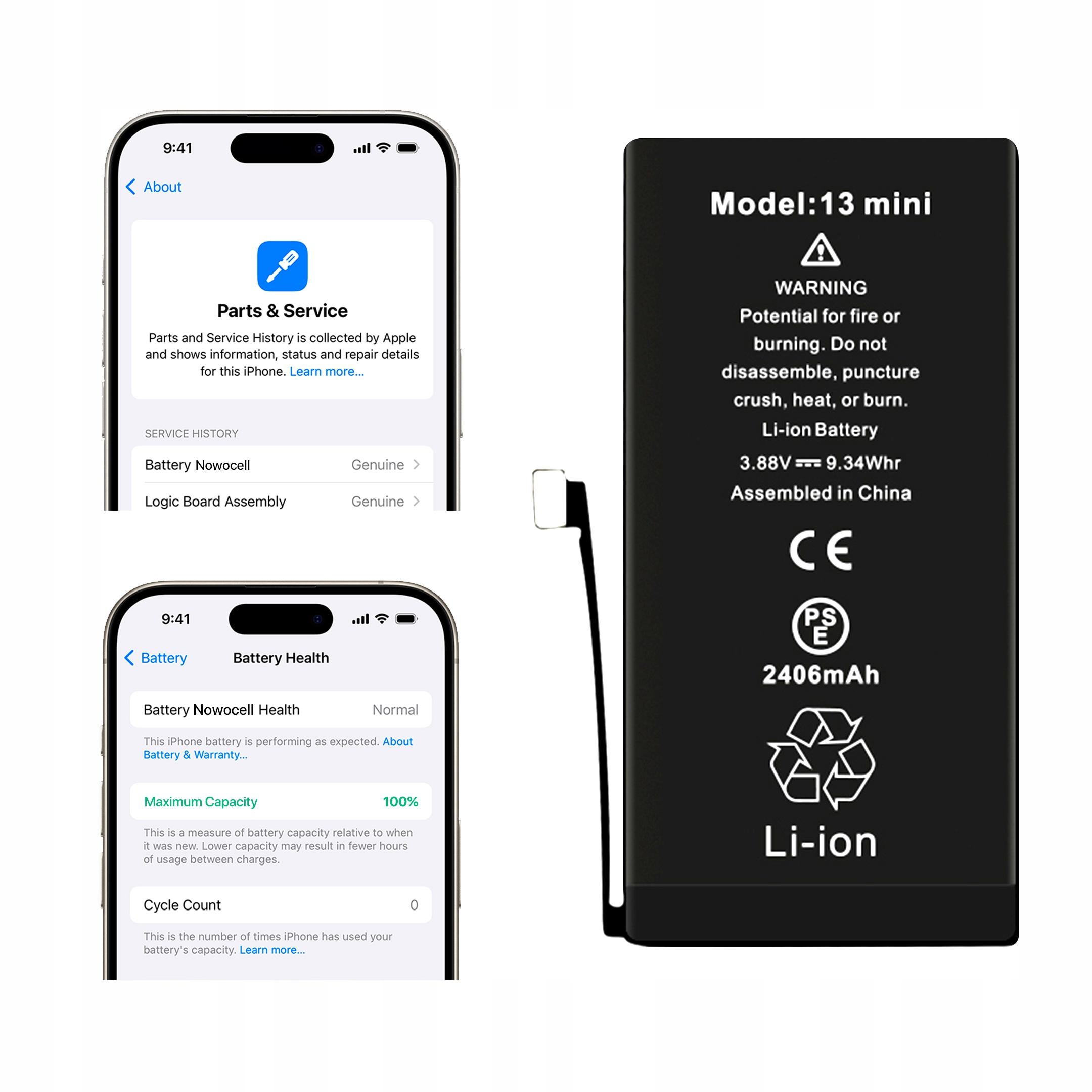 Baterie pro iPhone 13 Mini Bez Hlášení 2406 mAh Oem Kvalita Kondice 100%
