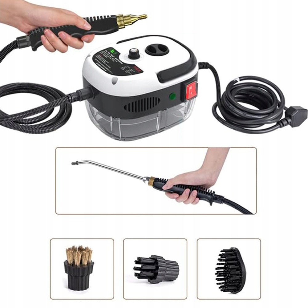POTĘŻNY RĘCZNY MYJKA PAROWA CZYŚCIK 2500W 1000ML + 3 GŁOWICE SZCZOTEK Moc 2500 W