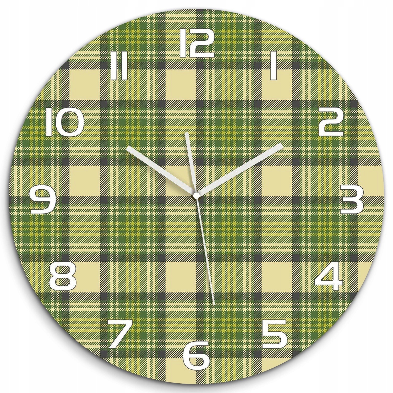 

Duży zegar szklany do salonu Zielona krata fi 60cm