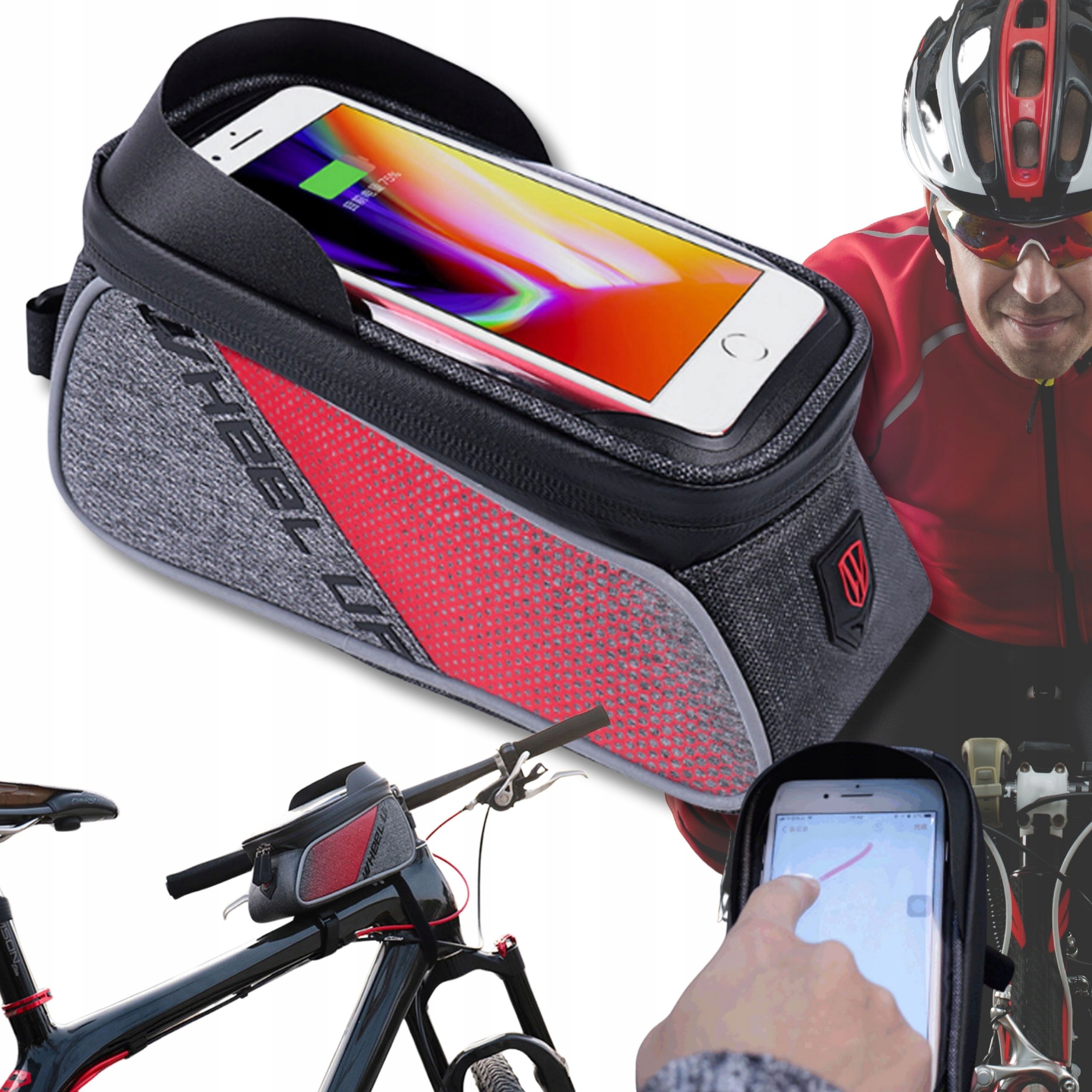 Sakwa Rowerowa Tuba na Ramę Elegant - pokrowiec na telefon - Wheel-UP - Czerwona