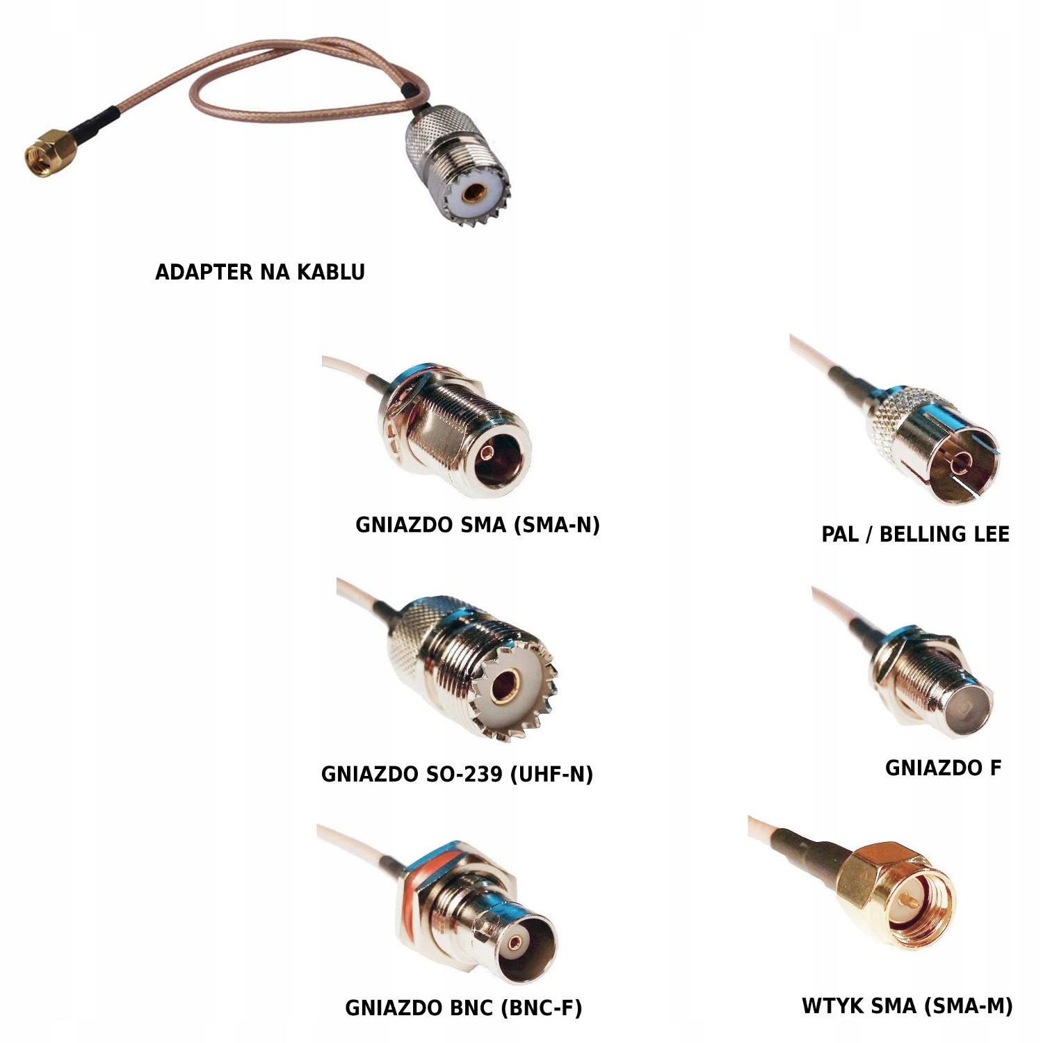 Zestaw różnych adapterów na kablu Sma 6szt. kabel RG-316 do odbiorników Sdr