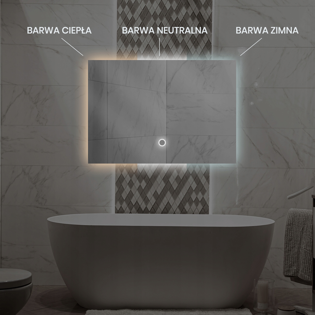 LUSTRO LED PODŚWIETLANE ŁAZIENKOWE 110x70 ATENA Wysokość 700 mm