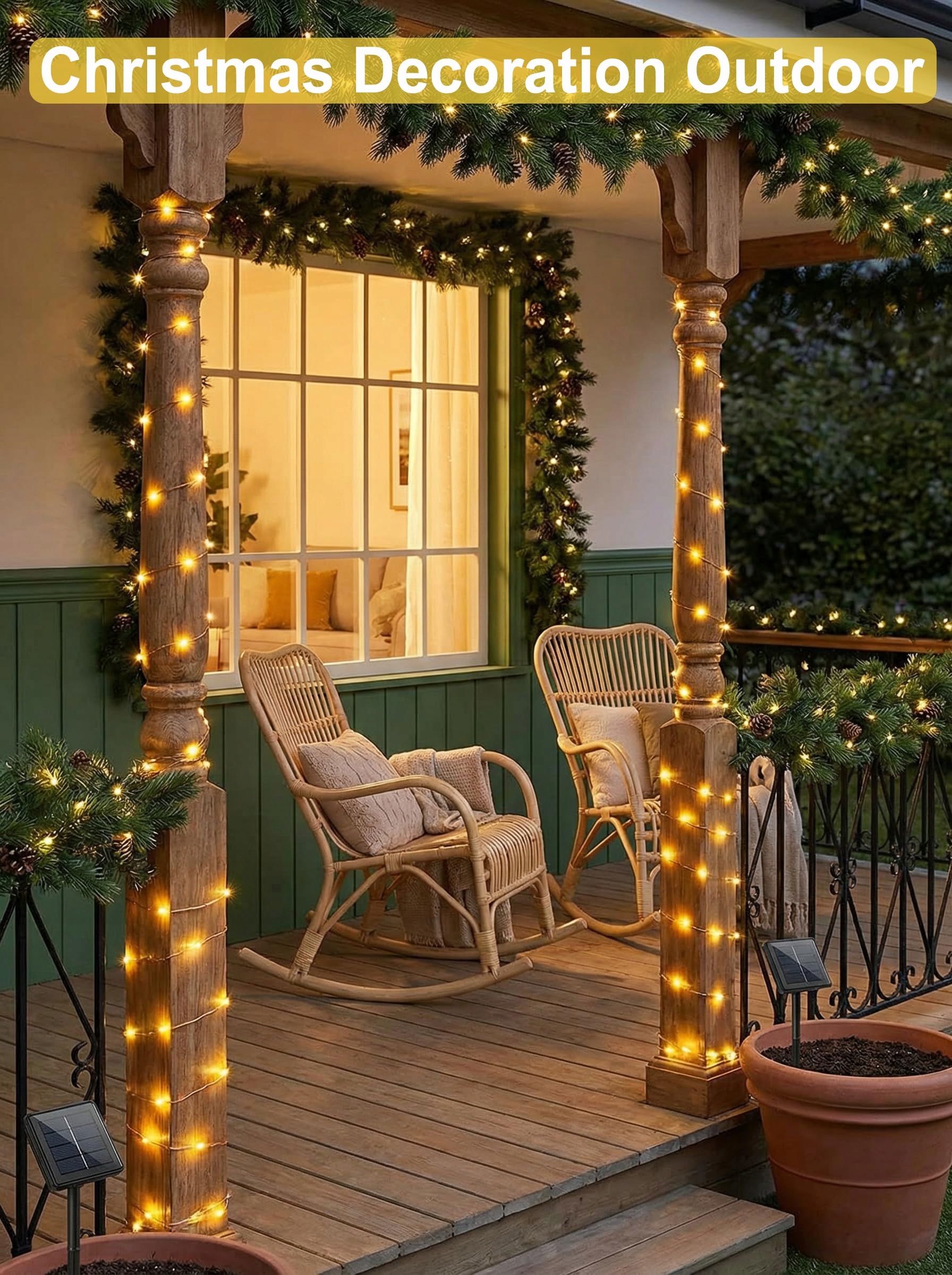 LAKIHOMI Zestaw 2 Sztuk Solarna Lampa 15M 150 LED Biała Do Ogrodu Tarasu — miniatura 6