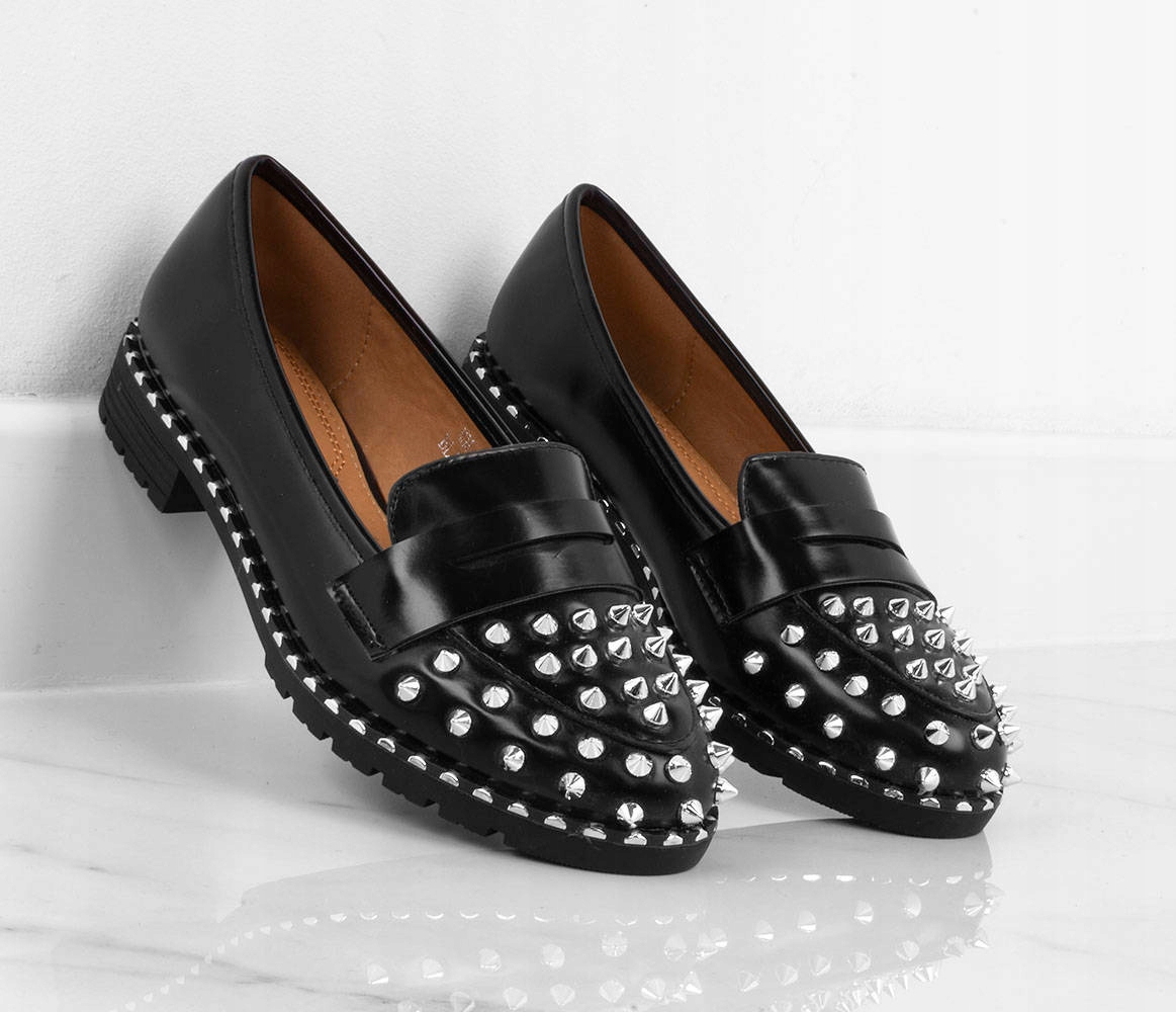 5802 CZARNE MOKASYNY PÓŁBUTY ĆWIEKI EKOSKÓRA 40 Wzór dominujący bez wzoru