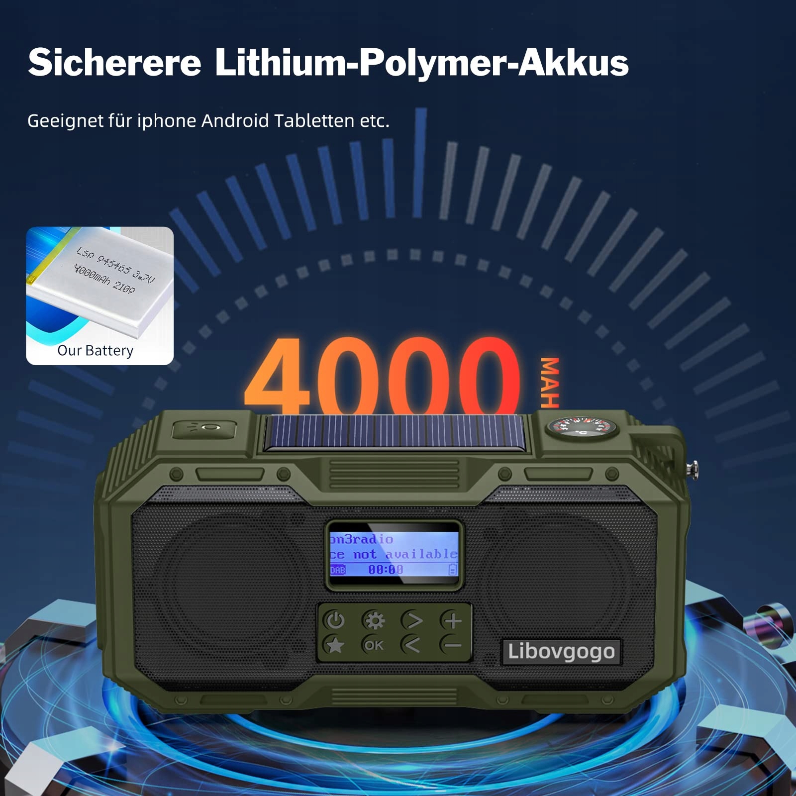 LIBOVGOGO Radio DAB+ FM Bluetooth Solar Powerbank 4000mAh Latarka — miniatura 4