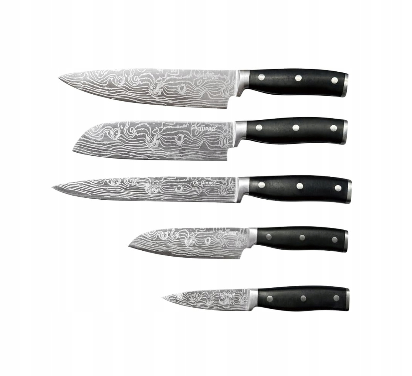 ZESTAW NOŻY KUCHENNYCH KOMPLET OSTRE NOŻE STALOWE DEMASCUS 5 SZTUK