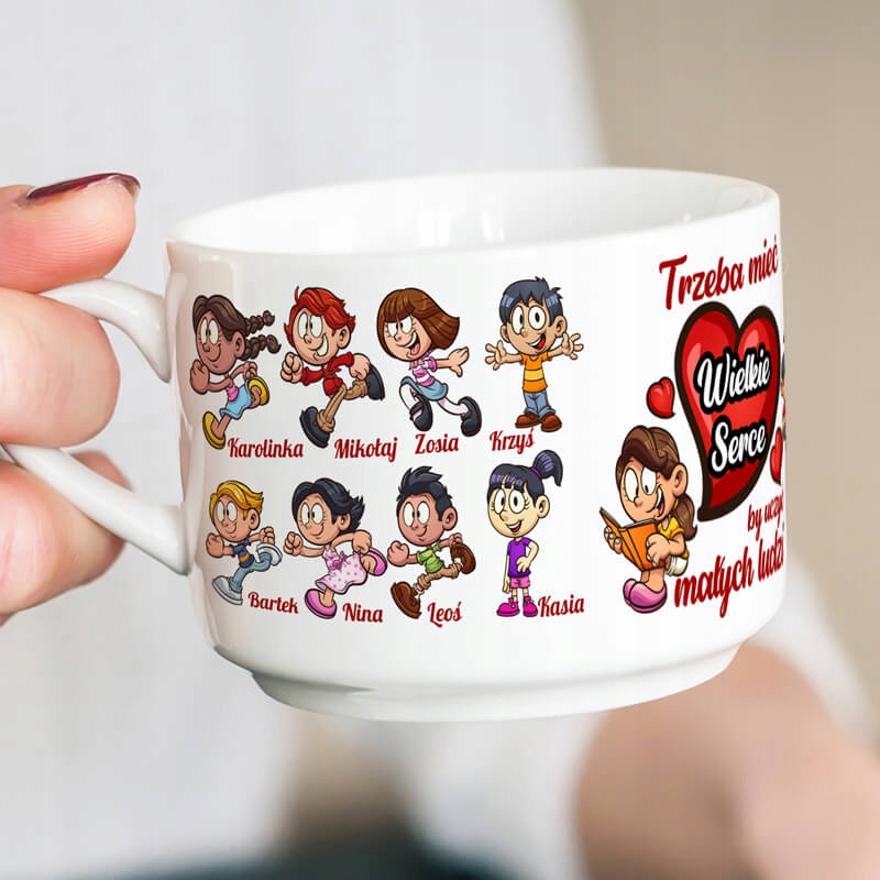 FILIŻANKA DLA NAUCZYCIELA PRZEDSZKOLANKI Z IMIONAMI DZIECIE - WIELKIE SERCE EAN (GTIN) 5905549605400
