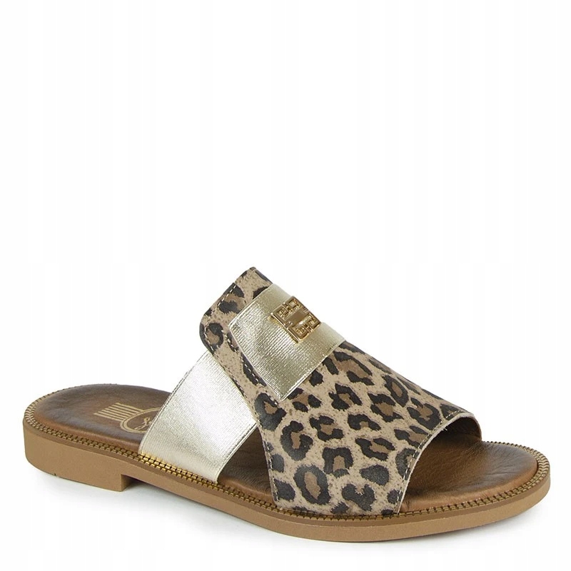 Lemar 40423 Béžové Kožené Nazouváky S Leopardím Vzorem Leopardím Vzorem A Zdobením 37