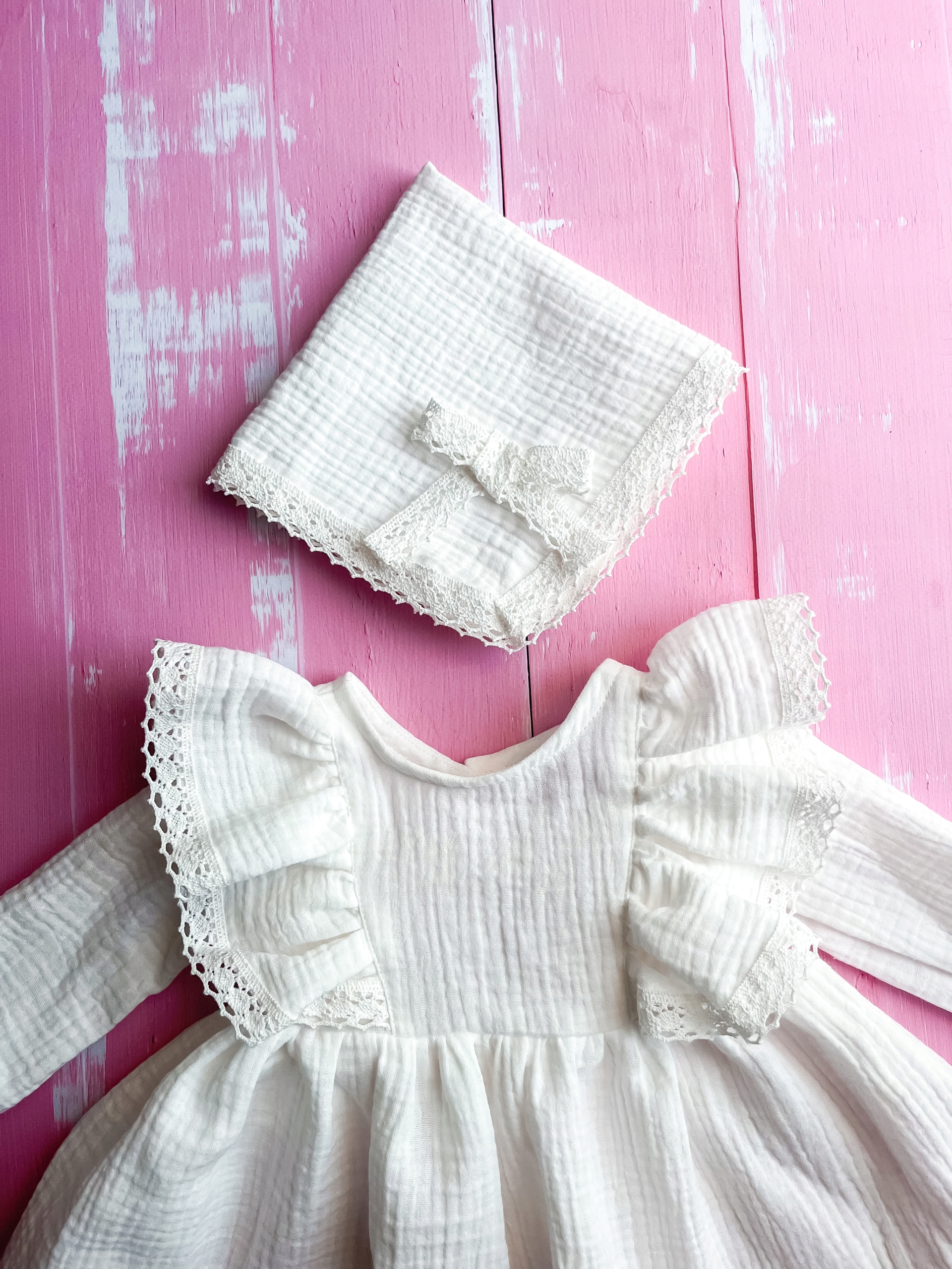 Sukienka do Chrztu Sukienka na Chrzest Boho Sukienka Muślinowa 68 Odcień ecru