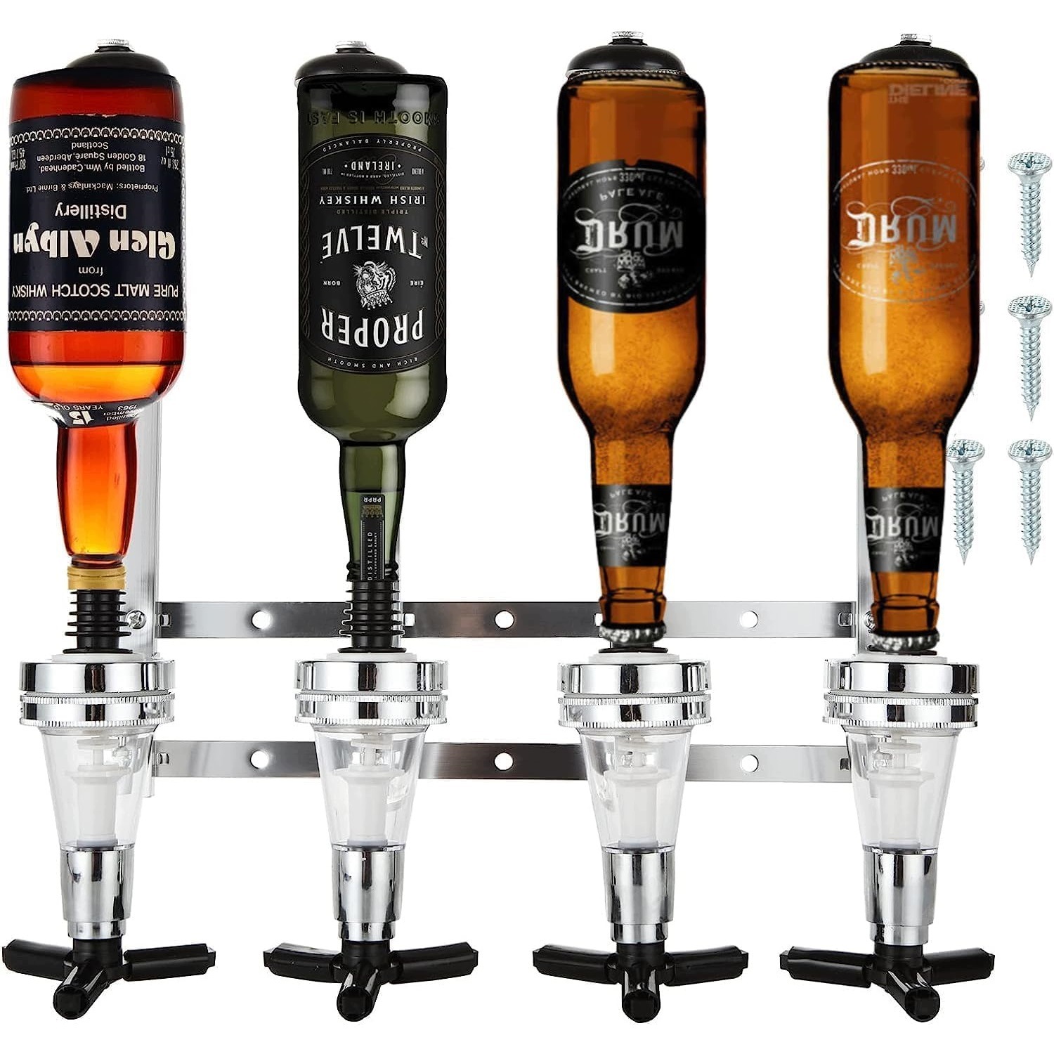 Nástěnný Dávkovač S Držákem Na 4 Láhve Na Alkohol Nápojů A Limonády