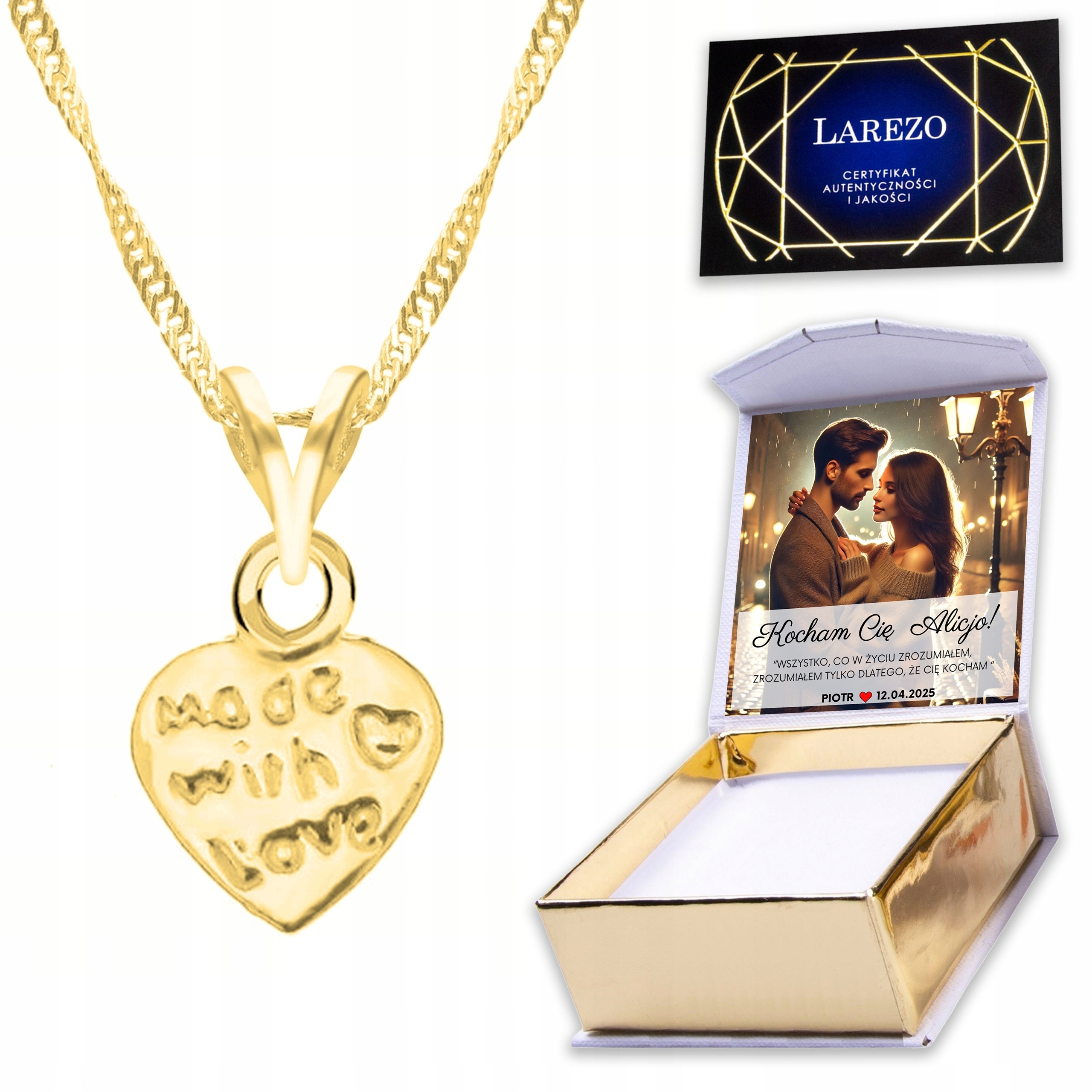 Zlatý náhrdelník 925 se srdcem lásky Srdíčko Srdce Nápis Miluji tě Potisk