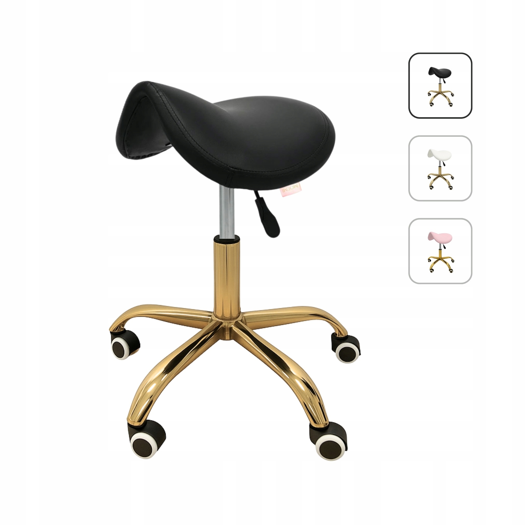 Černá stolička pro stylistku řas – ergonomické sedlo Moemi