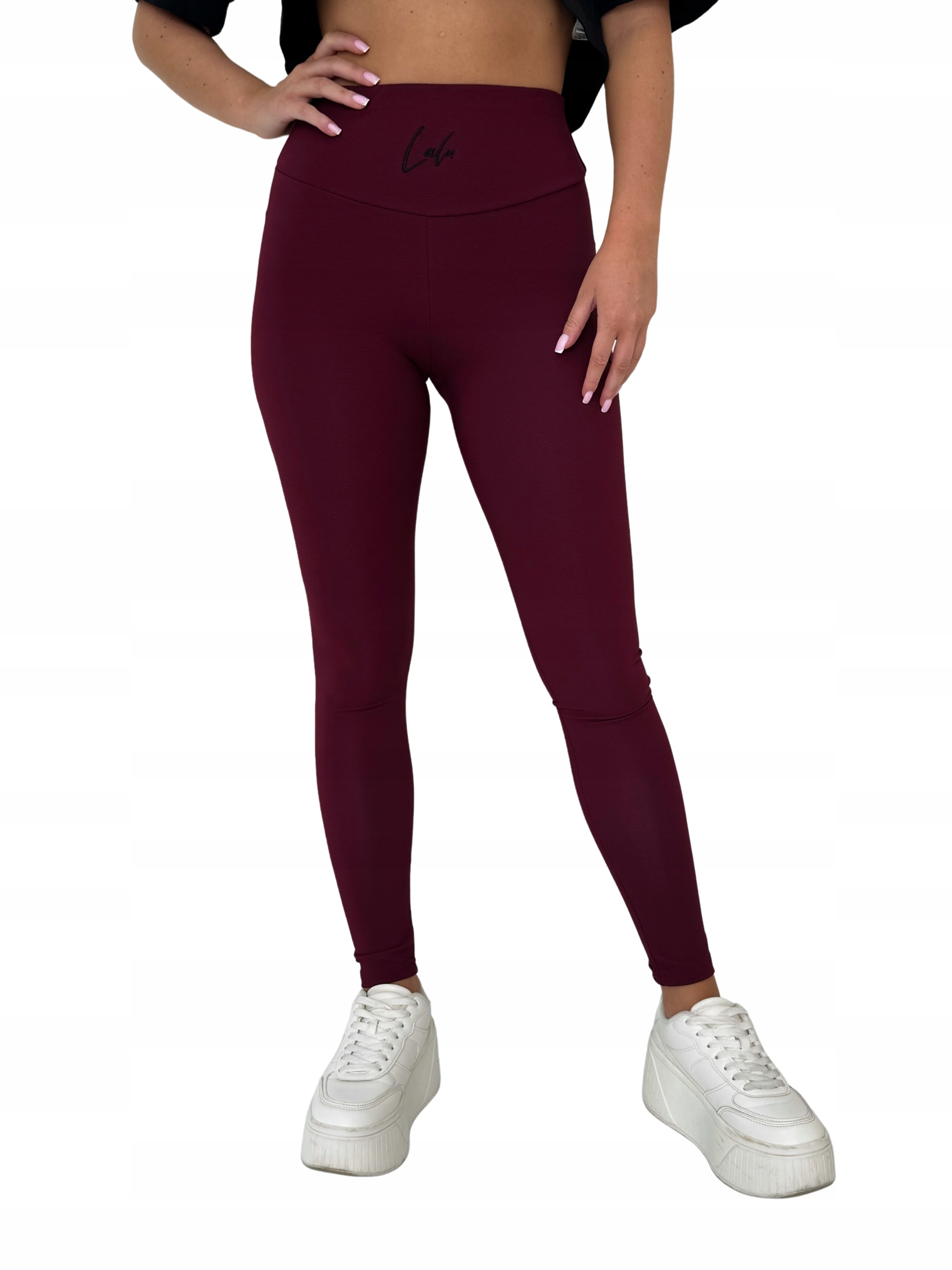 Bordó modelující legíny s vysokým pasem a žebrovaným vzorem LaLu, velikost S/m