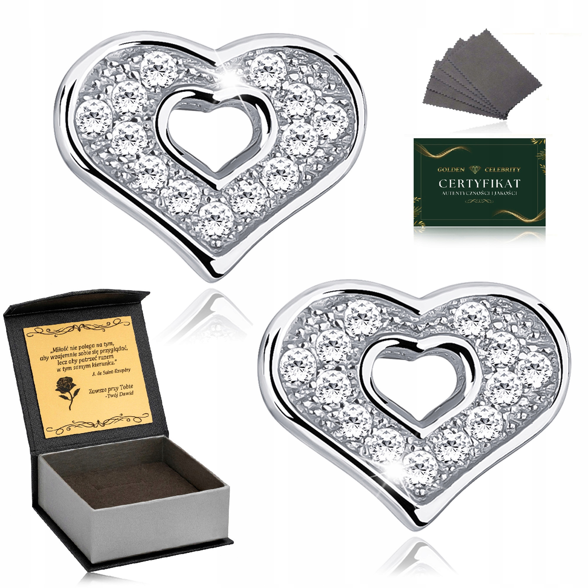 Stříbrné Náušnice 925 Srdce Se Zirkony Dárek Jí, Dívce Gravírování