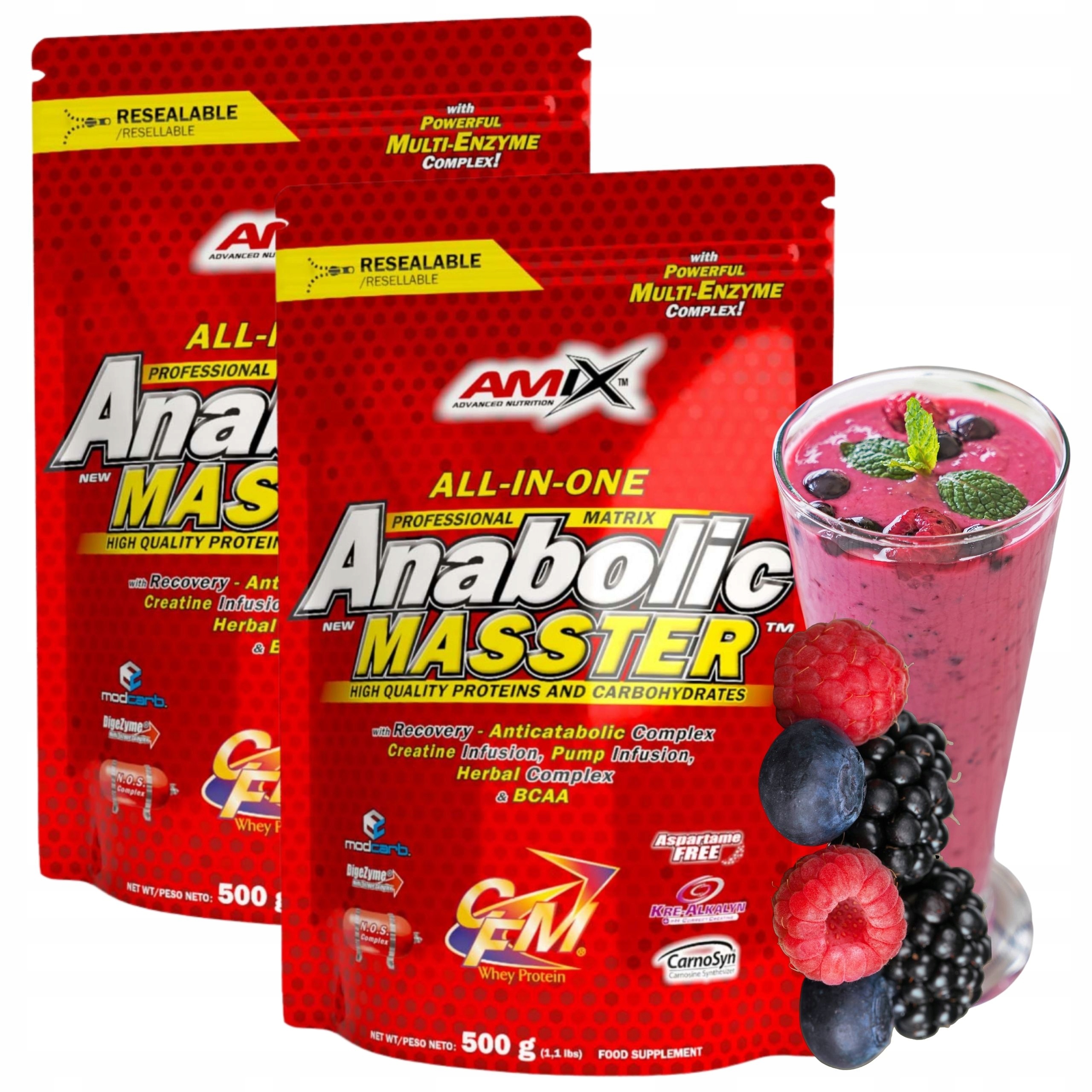 Mass Gainer Masa Bílkoviny Sacharidy Svaly Energie Cfm Bílkoviny Lesní ovoce