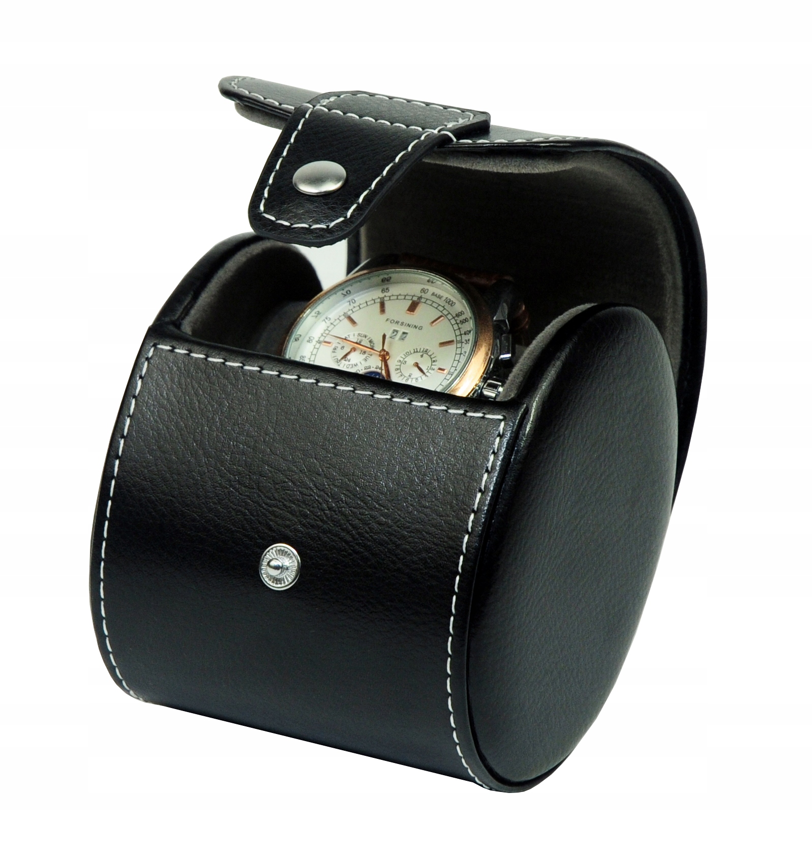 PODRÓŻNE ETUI NA 1 ZEGAREK SKÓRA NATURALNA Kolor czarny