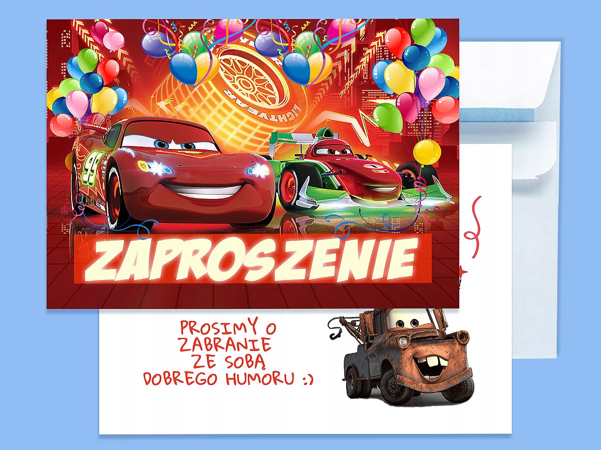 ZAPROSZENIE CARS AUTA NA URODZINY DZIECKA + KOPERTA GRATIS Typ znaczek