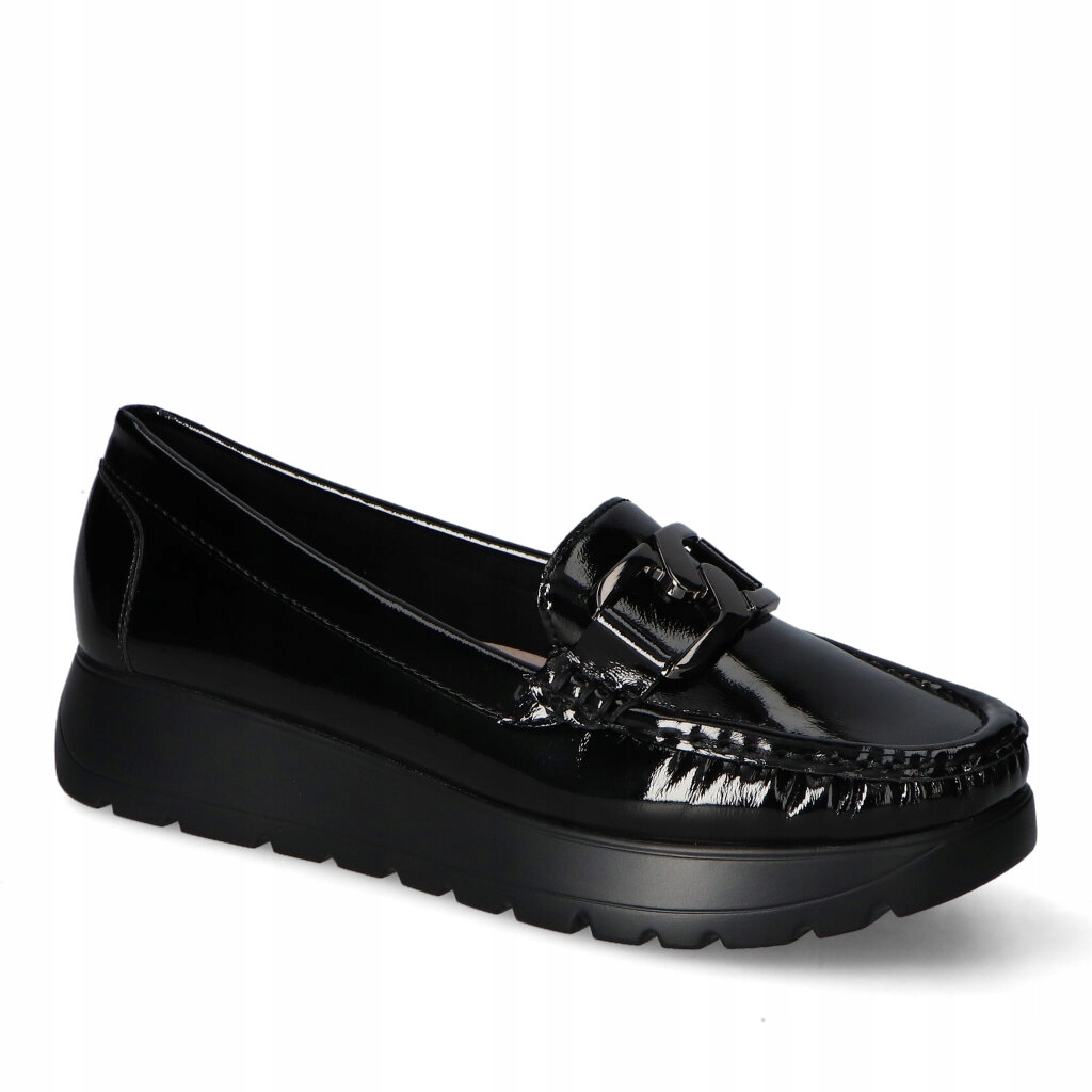 Mokasyny Goodin GD-FL787 Czarne Lakier Złote Ozdoby Łańcuch 38