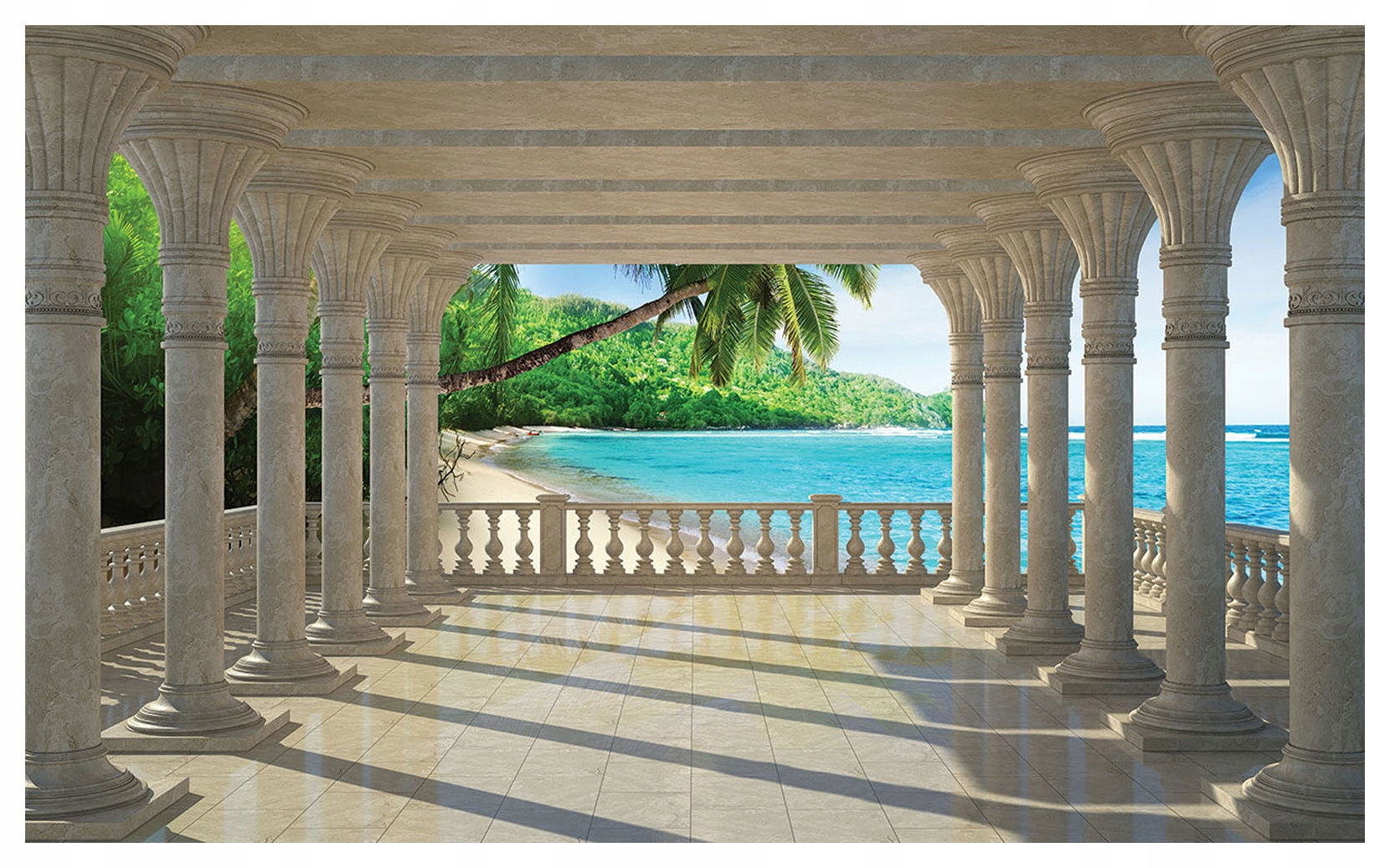 Fototapeta flizelina Kolonáda Pláž Moře Palmy Perspektiva 312x219 lepidlo