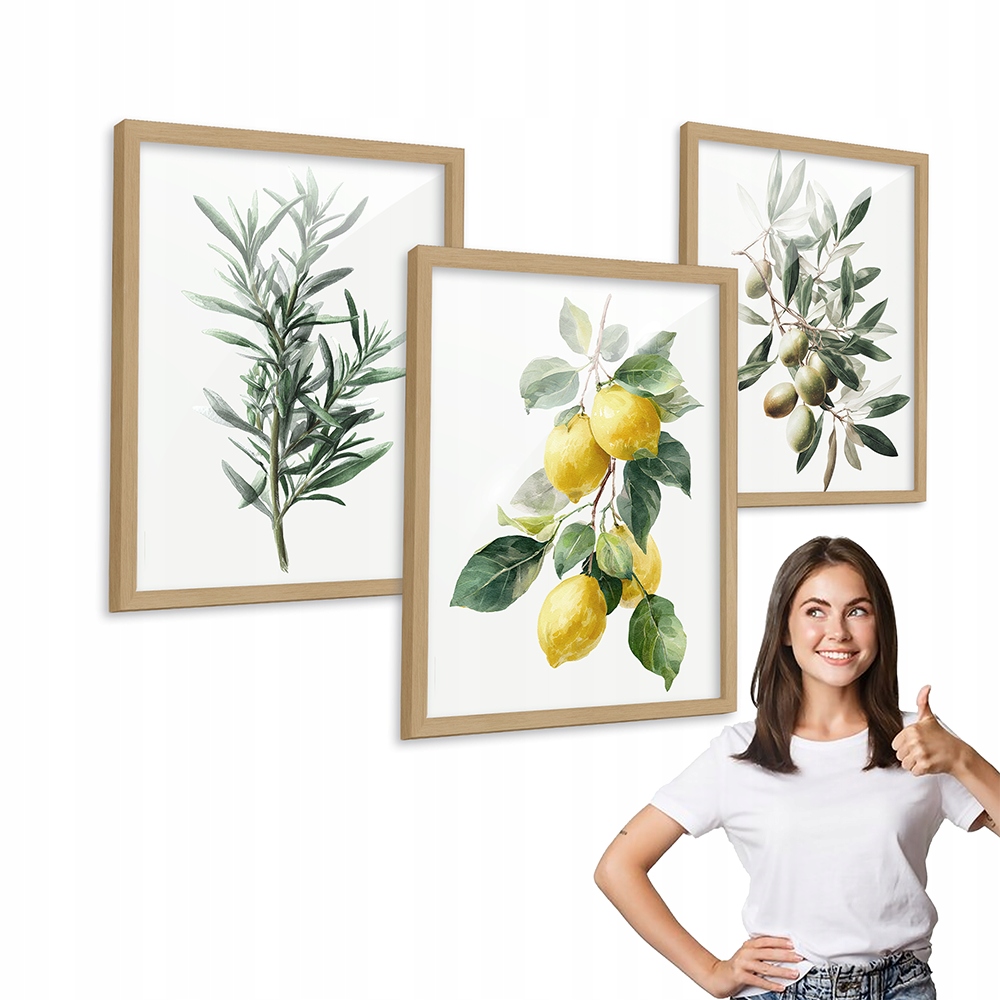 Sada 3 obrazů Citronové Olivy dřevěný rámeček 40x50 triptych do kuchyně