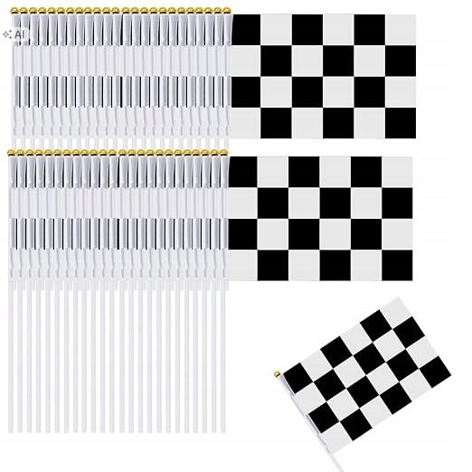 50 Sztuk Flagi W Kratke Czarno Biale Wyscigowe Mini Flagi 14 X 21 CM