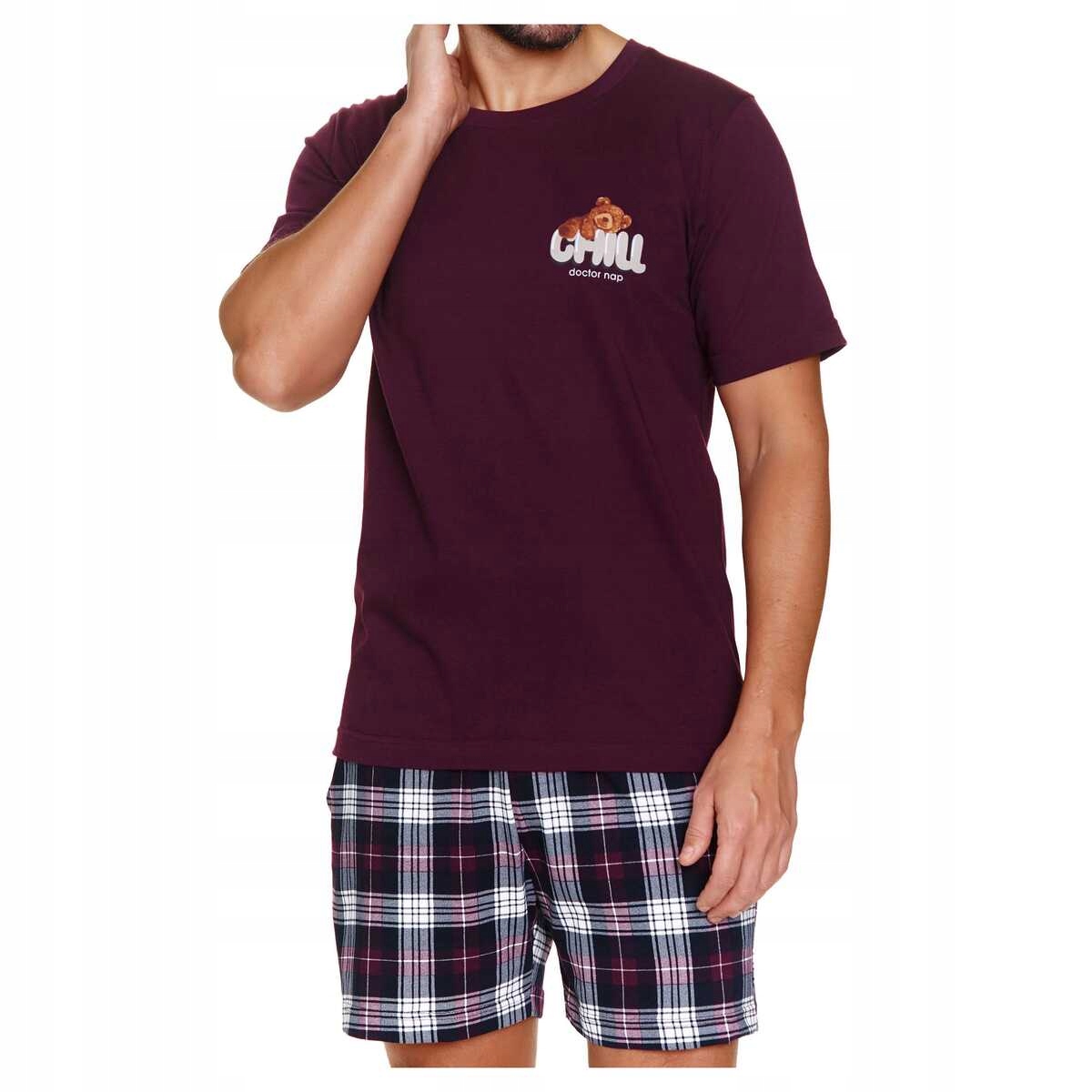 Doctornap Pánské pyžamo bavlna krátký rukáv šortky Pmb 7201 bordo M