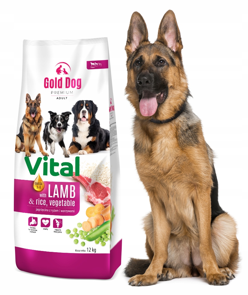 Sucha karma dla owczarka Gold Dog Vital premium 12kg jagnięcina ryż warzywa