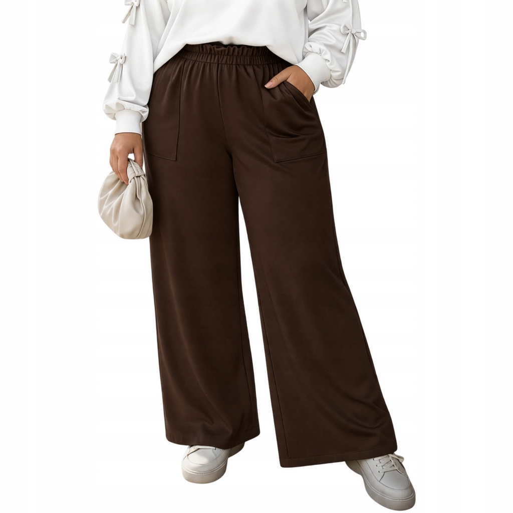 Spodnie Masełko Falbanka Prosta Nogawka Wiskoza Kieszenie 58 60 9XL 10XL