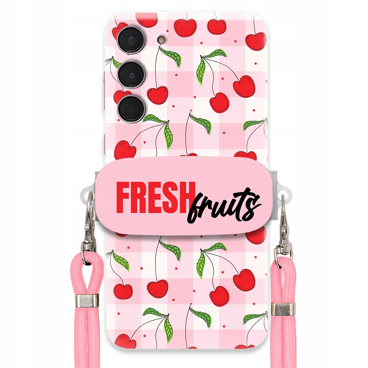 Puzdro pre Samsung S24 Plus Case Držiak šnúrok Ružový Fresh Fruits Mriežka