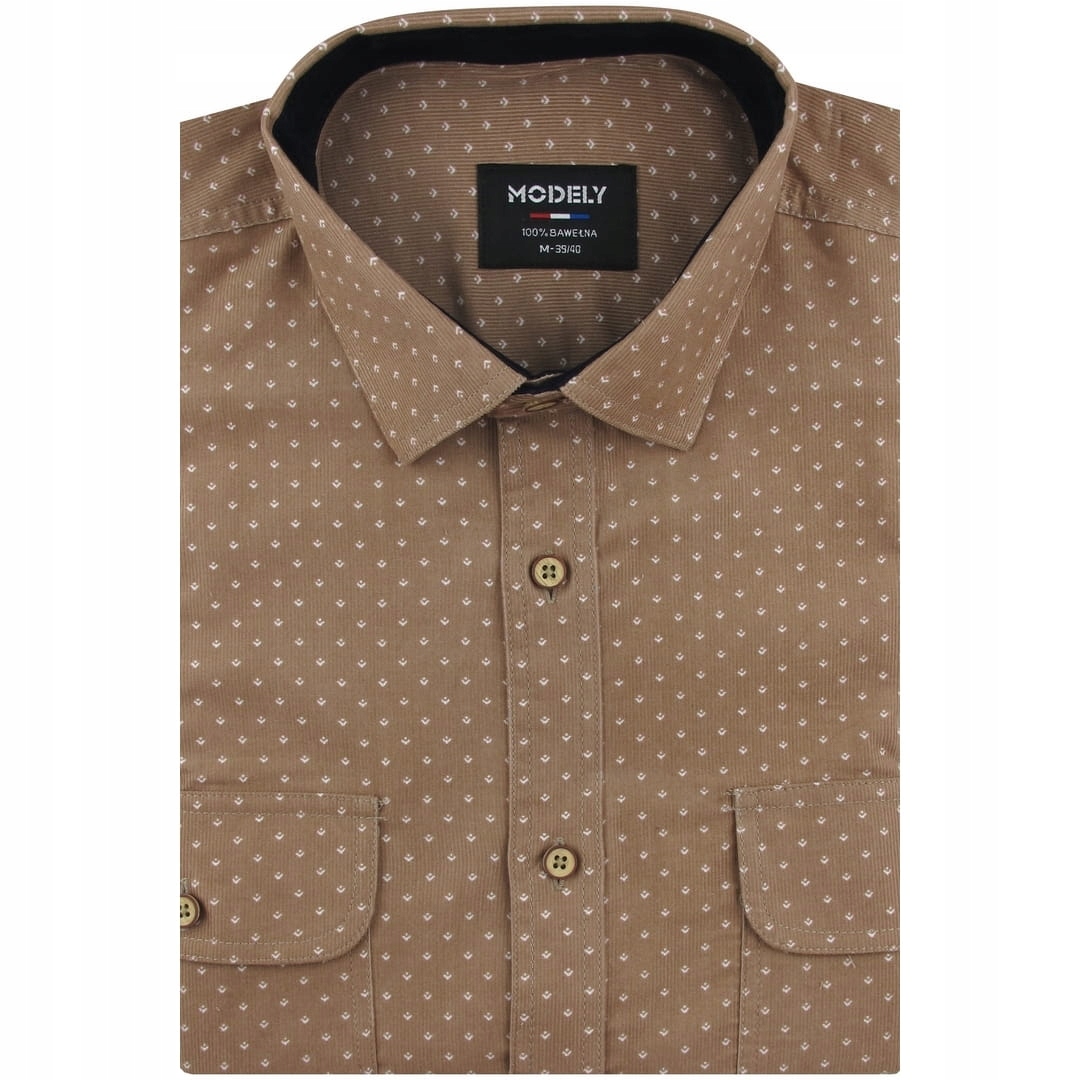Koszula Męska Sztruksowa Codzienna Casual beżowa we wzorki Regular J674